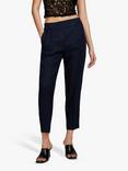 SISLEY Cropped Linen Slim Leg Trousers, Navy