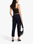 SISLEY Cropped Linen Slim Leg Trousers, Navy