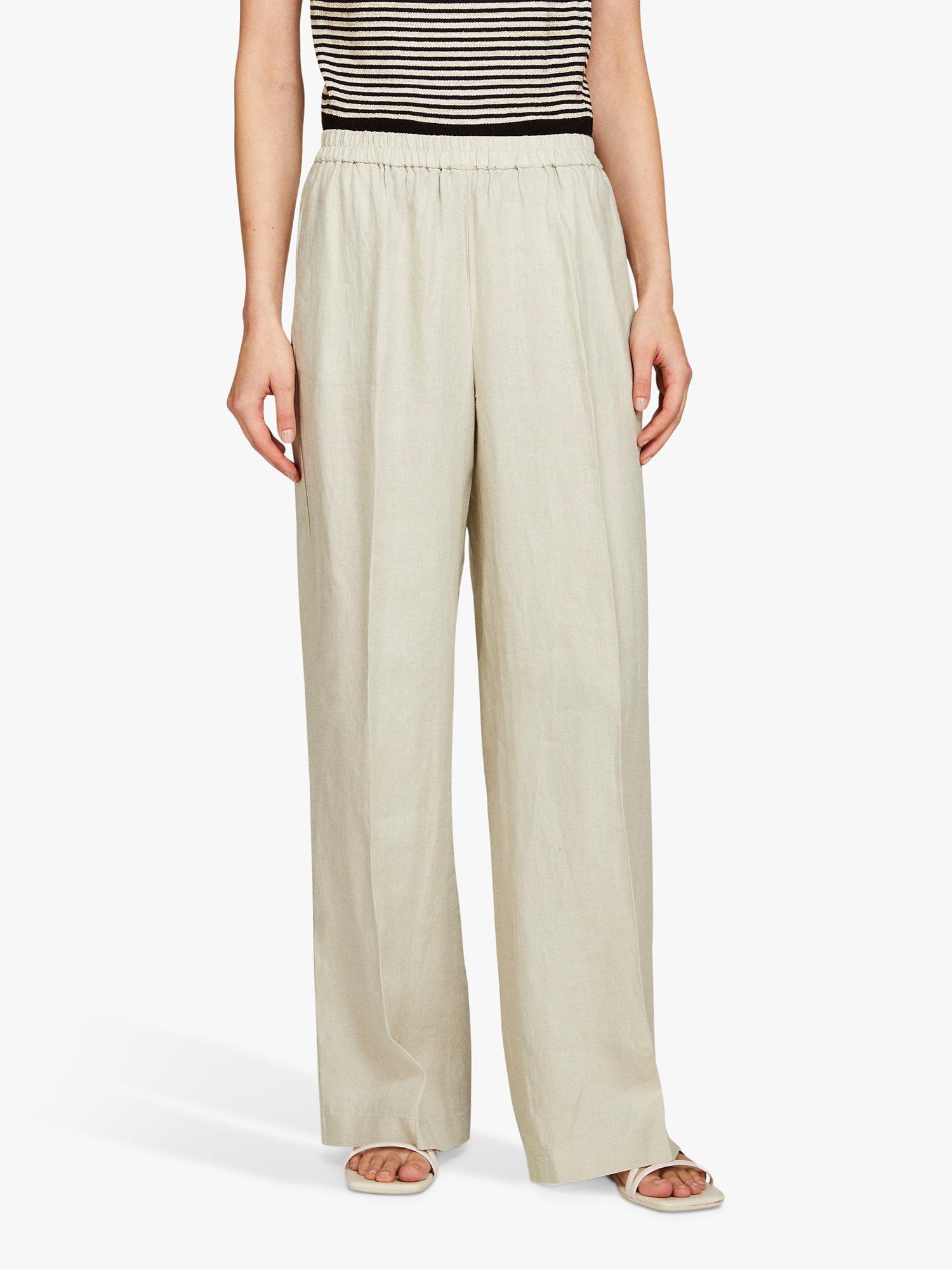 SISLEY Straight Leg Linen Trousers, Beige