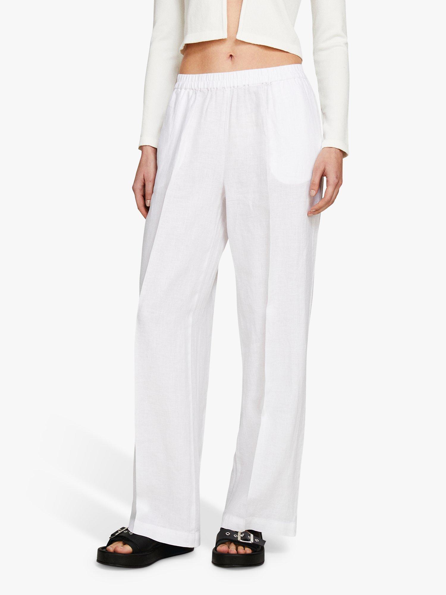 Product image 1 of 4, which shows SISLEY Straight Leg Linen Trousers, White, 10