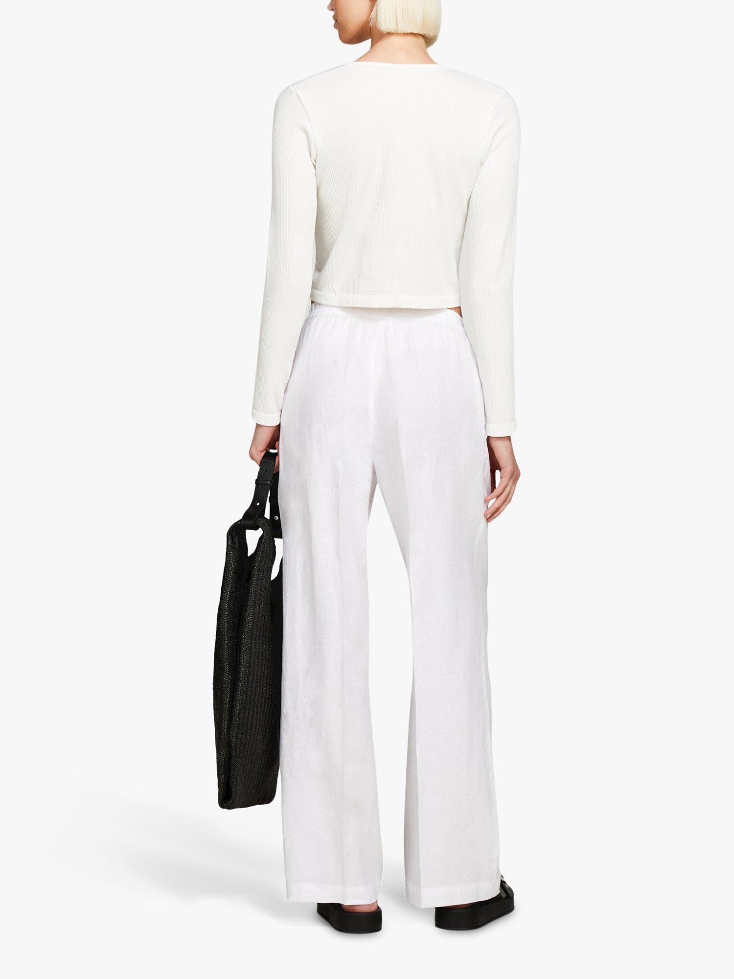 Product image 2 of 4, which shows SISLEY Straight Leg Linen Trousers, White, 10