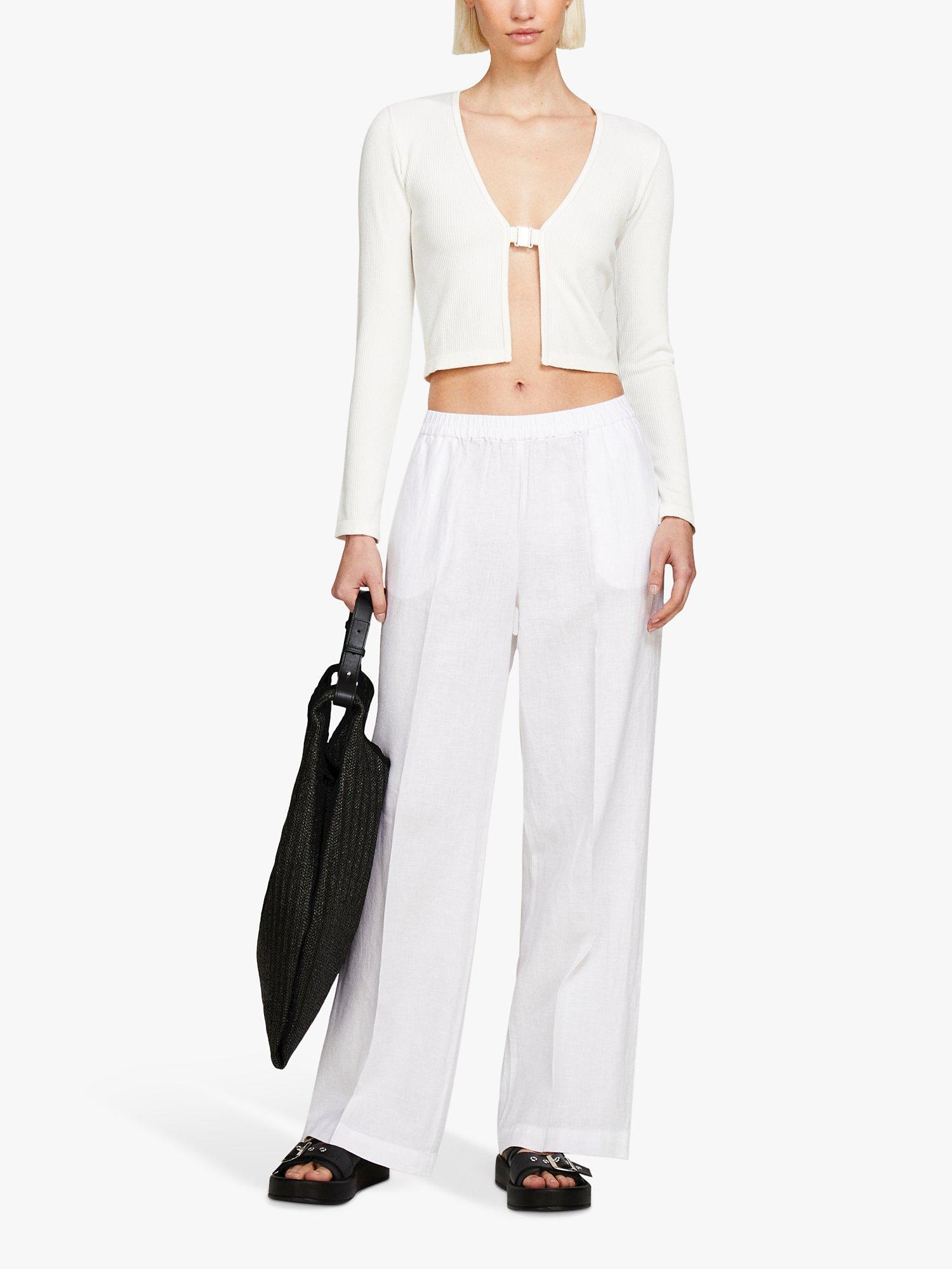 Product image 3 of 4, which shows SISLEY Straight Leg Linen Trousers, White, 10