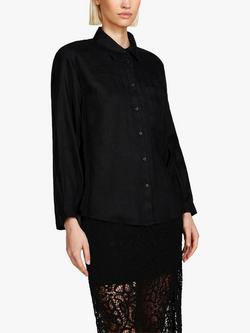 SISLEY Linen Long Sleeve Shirt, Black