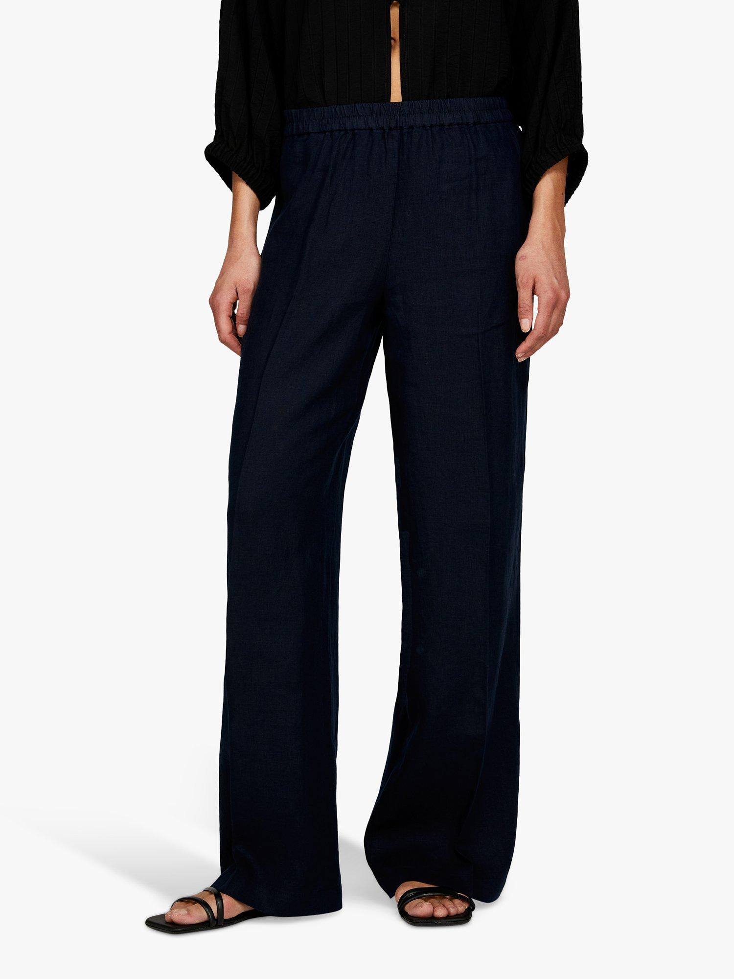 Product image 1 of 3, which shows SISLEY Straight Leg Linen Trousers, Navy, 14