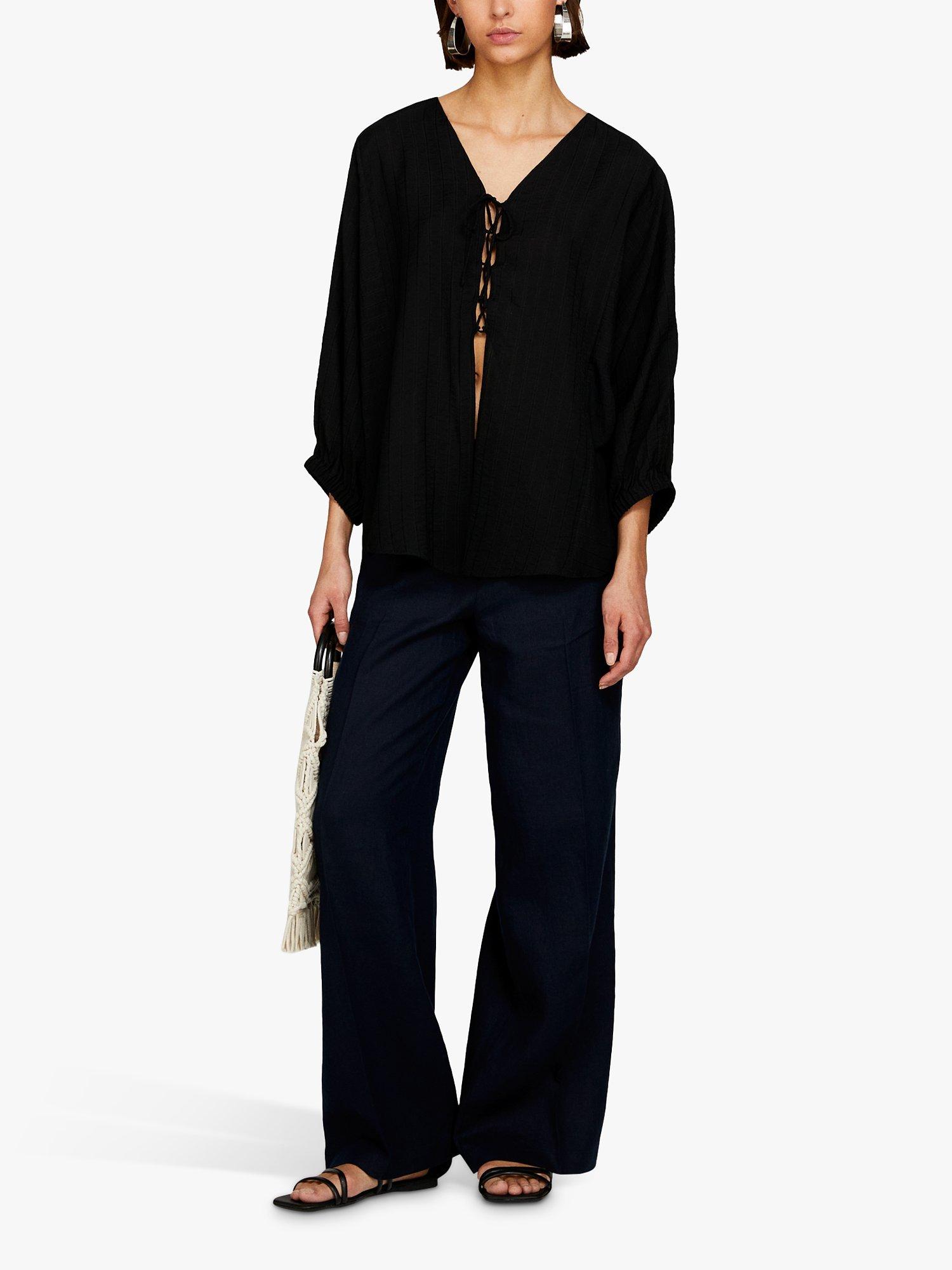 Product image 3 of 3, which shows SISLEY Straight Leg Linen Trousers, Navy, 14