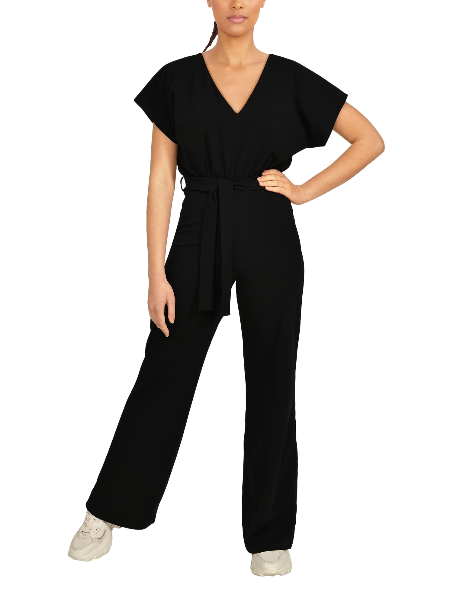 Product image 1 of 4, which shows Sisters Point Girl V-Neck Wide Leg Jumpsuit, Black, S