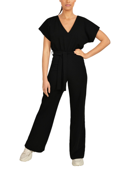 Sisters Point Girl V-Neck Wide Leg Jumpsuit, Black, Black