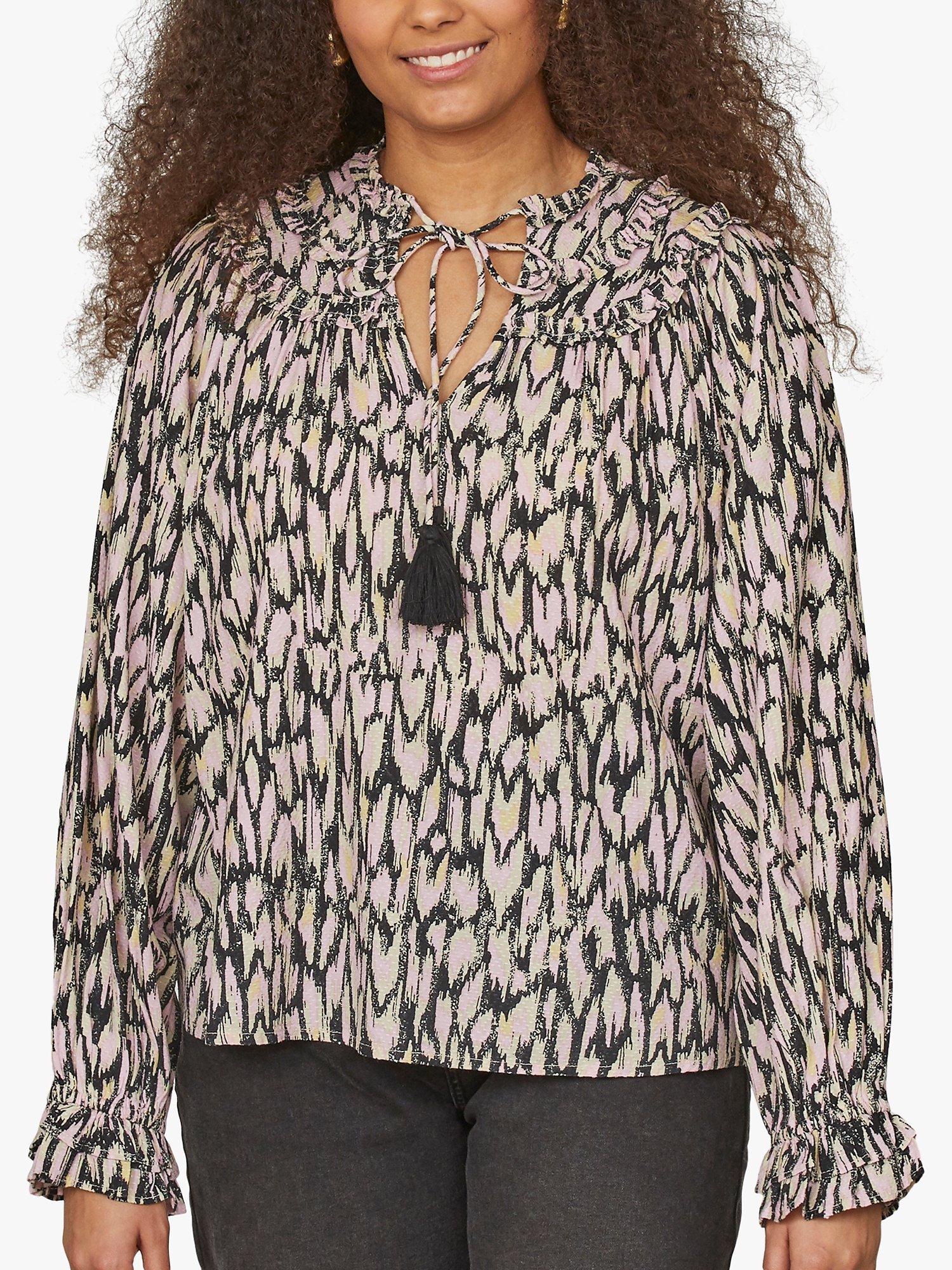 Sisters Point Ilisa Ruffle V-Neck Shirt, Ethnic/Multi, XS