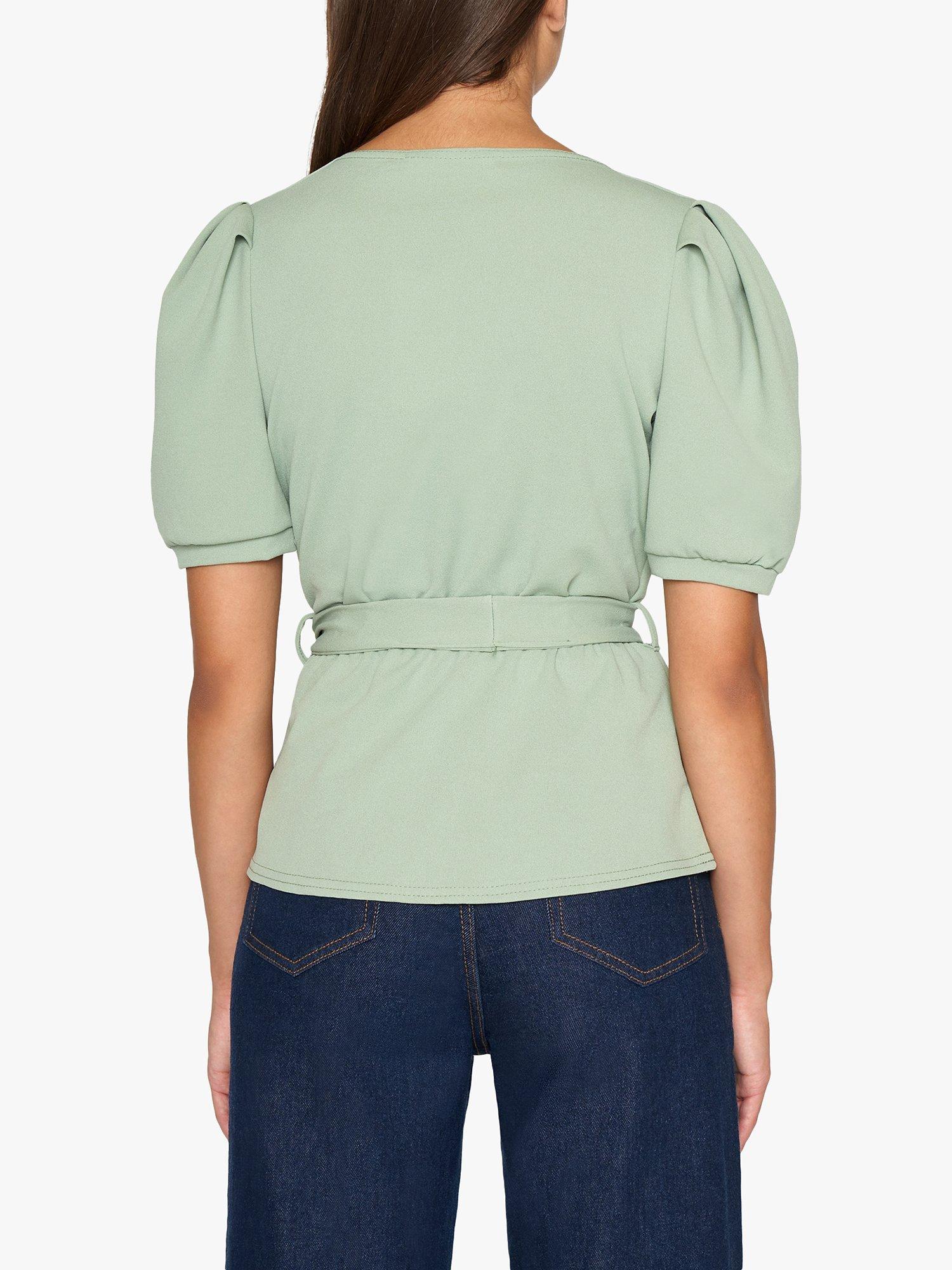 Product image 2 of 4, which shows Sisters Point Nasa Short Sleeve Wrap Top, Mint, XS