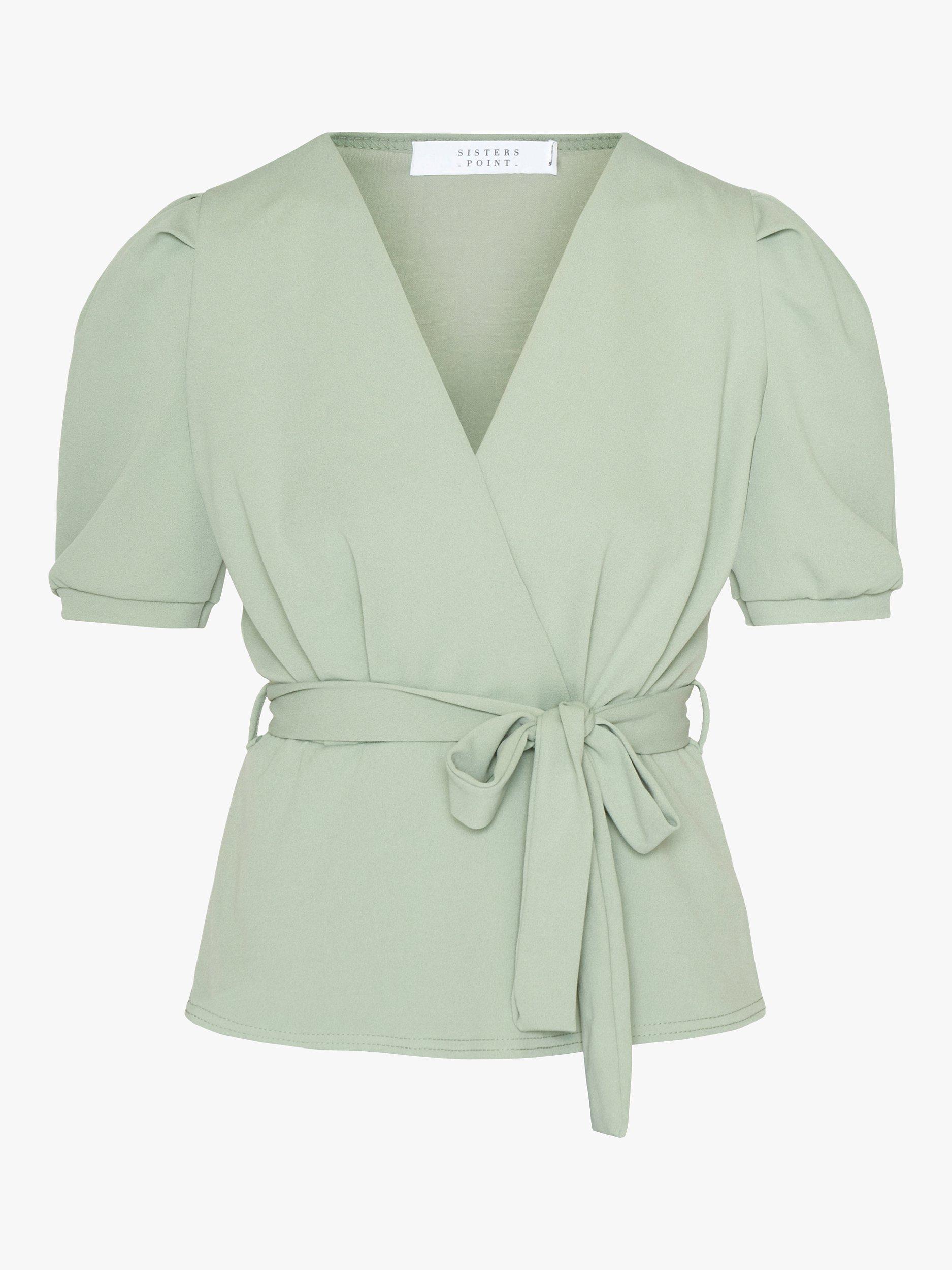 Product image 3 of 4, which shows Sisters Point Nasa Short Sleeve Wrap Top, Mint, XS
