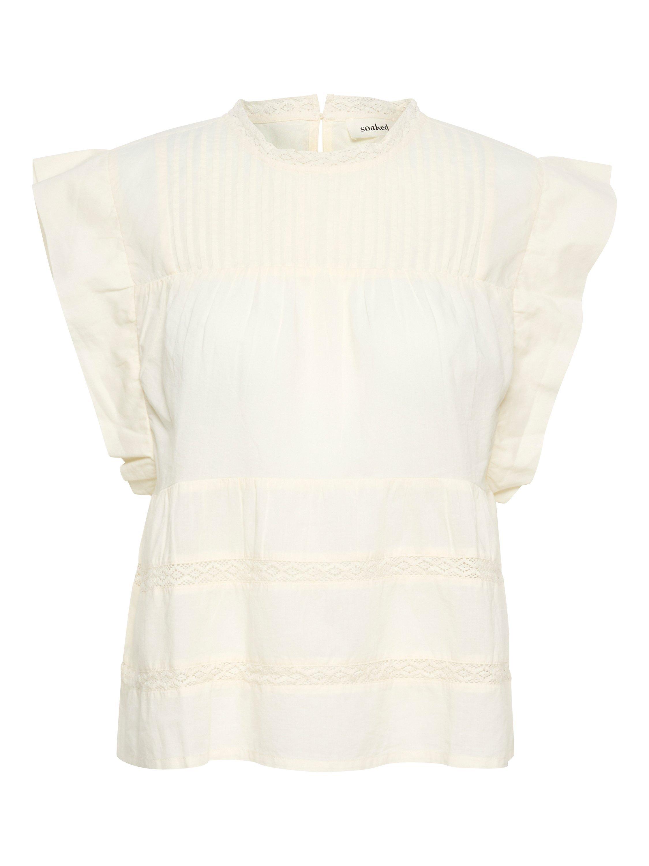 Product image 1 of 3, which shows Soaked In Luxury Oliviera Pintuck Lace Trim Blouse, Whisper White, XS