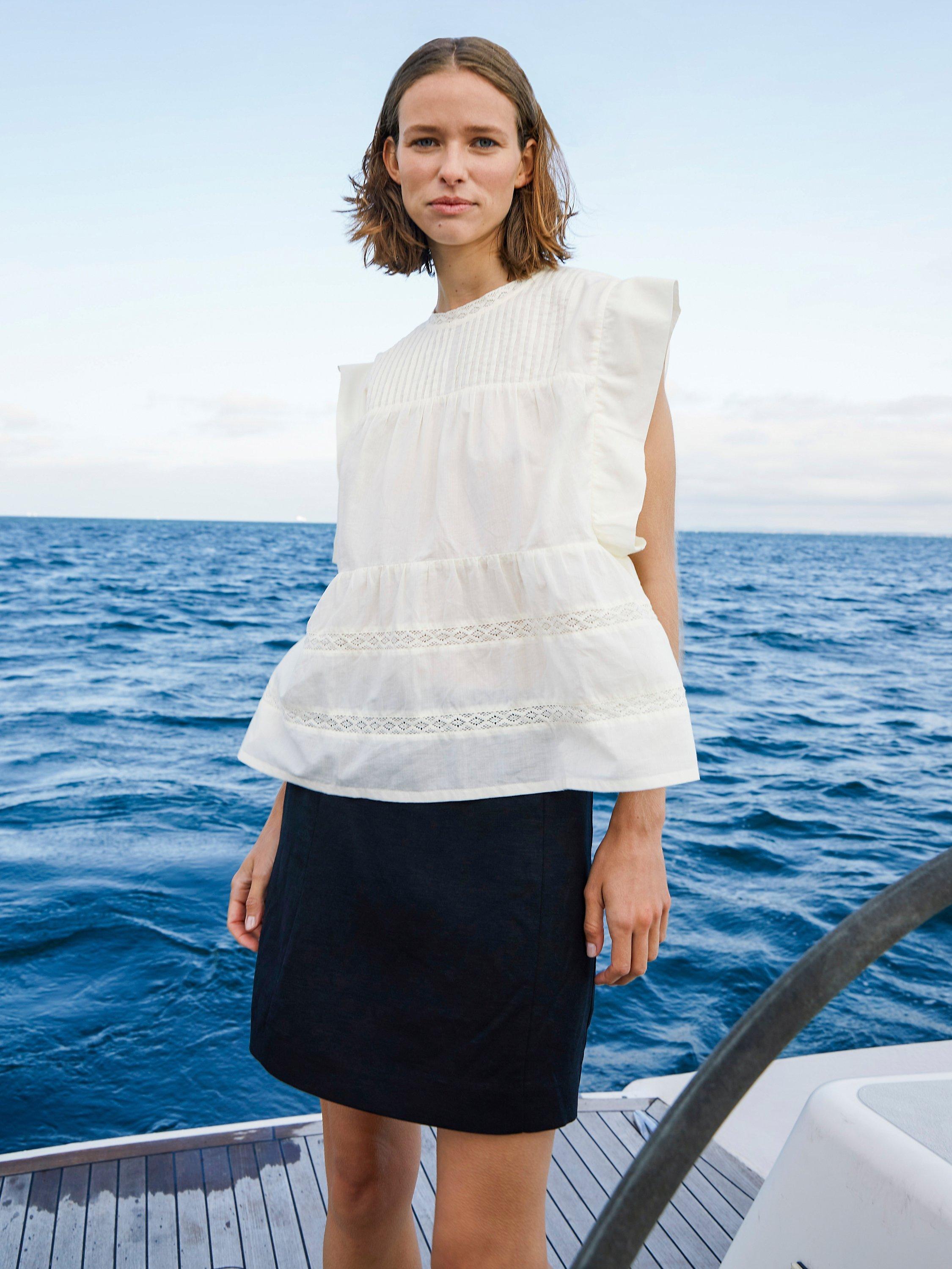 Product image 3 of 3, which shows Soaked In Luxury Oliviera Pintuck Lace Trim Blouse, Whisper White, XS