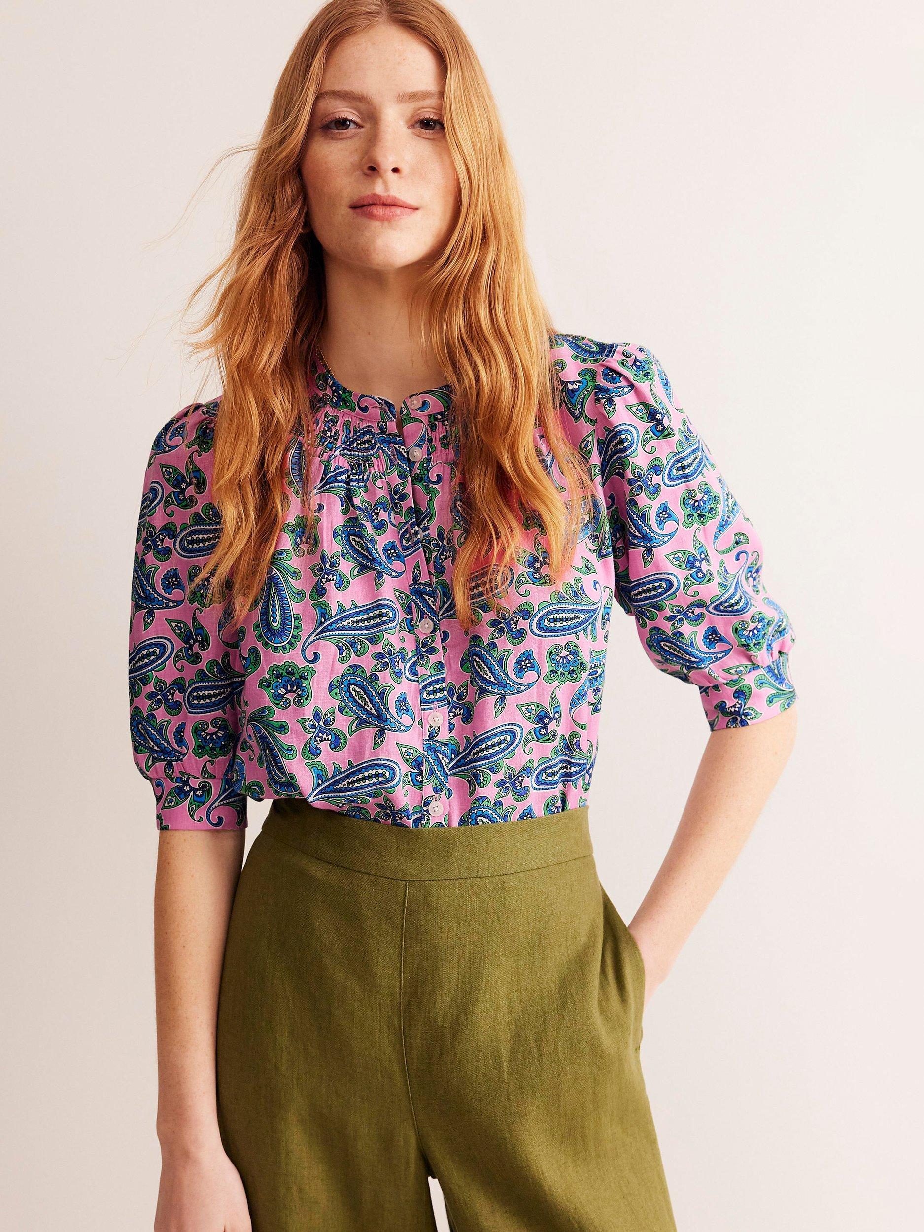 Boden Ada Linen Top Rose Paisley Wave