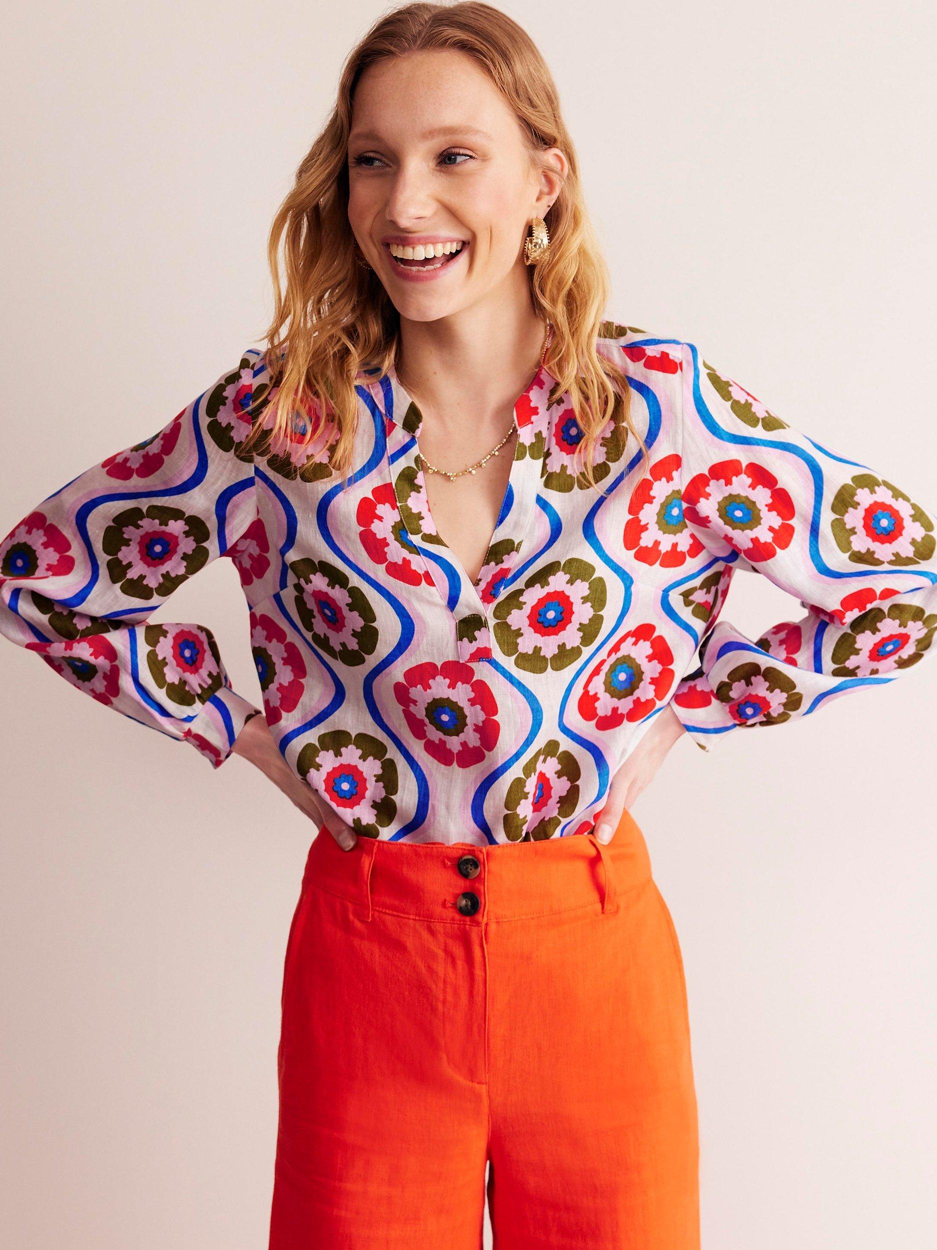 Boden Alice Floral Linen Top, Multi, Multi