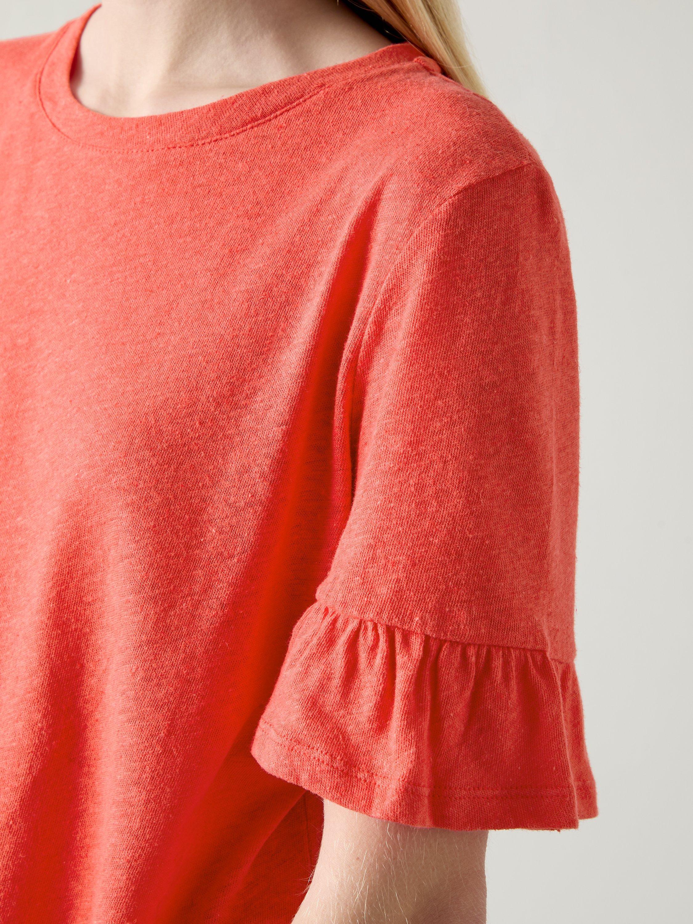 L.K.Bennett Gene Linen Blend Frill Sleeve T-Shirt, Red, S
