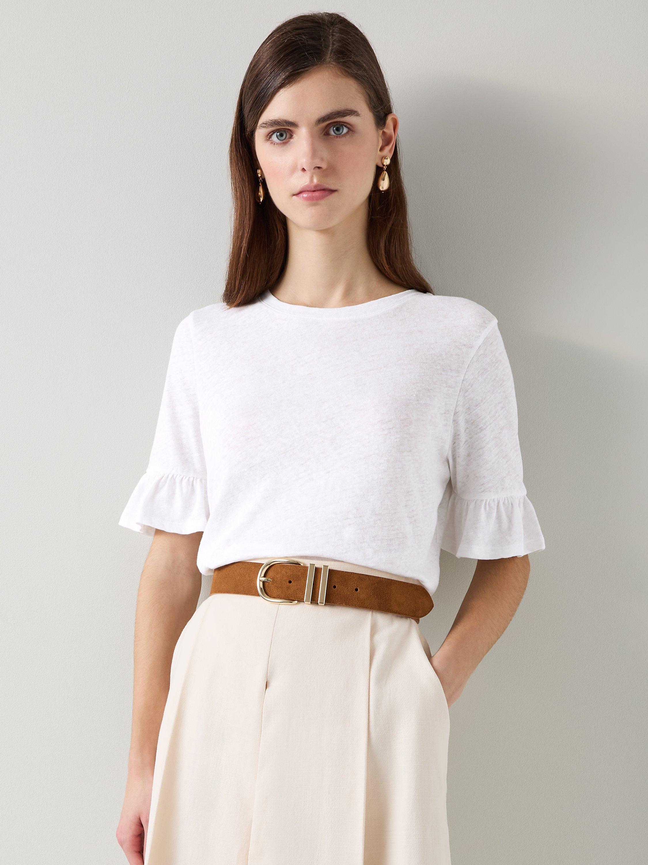 L.K.Bennett Gene Linen Blend T-Shirt, White