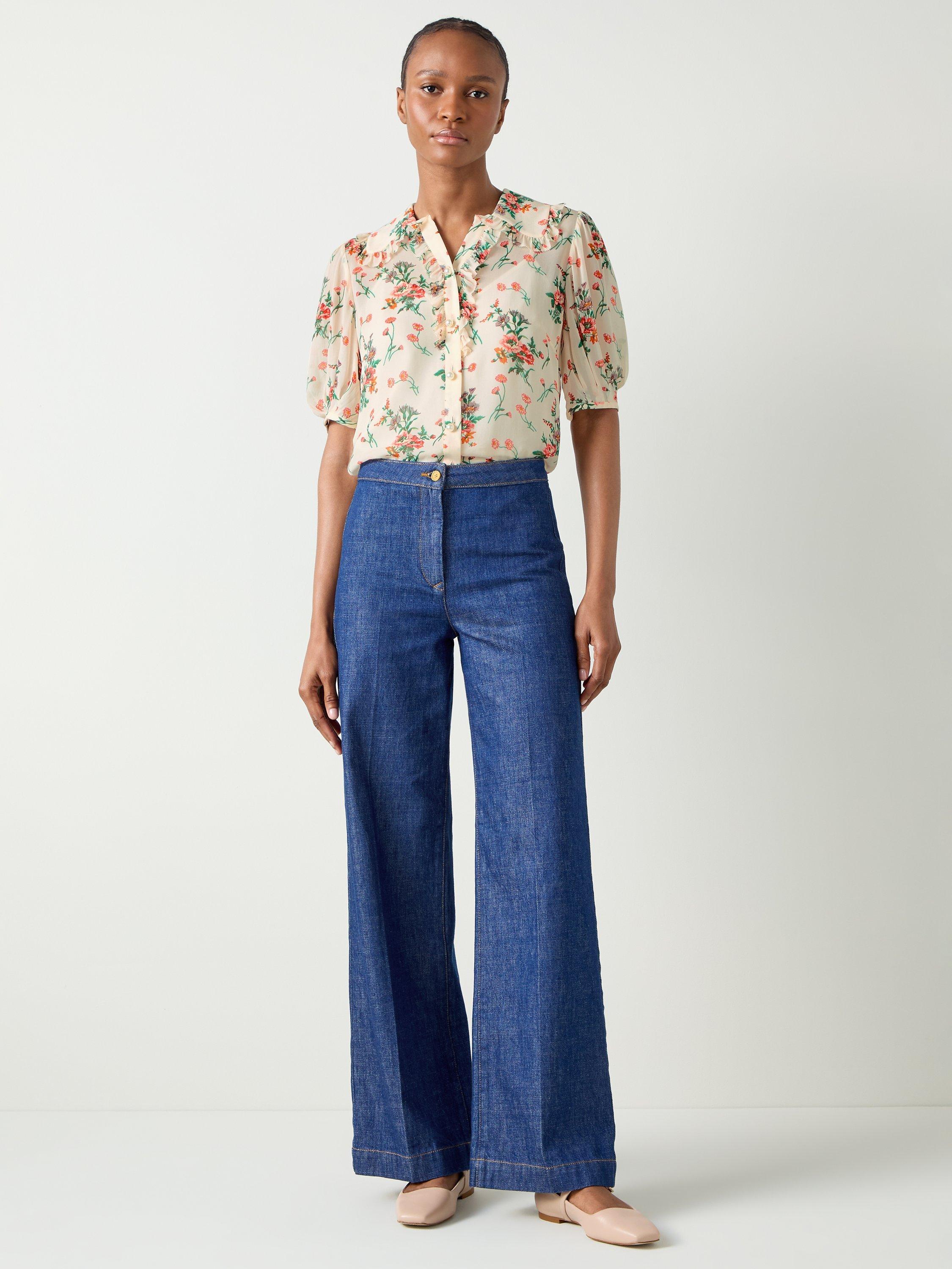 L.K.Bennett Floral Print Puff Sleeve Blouse, Cream/Multi