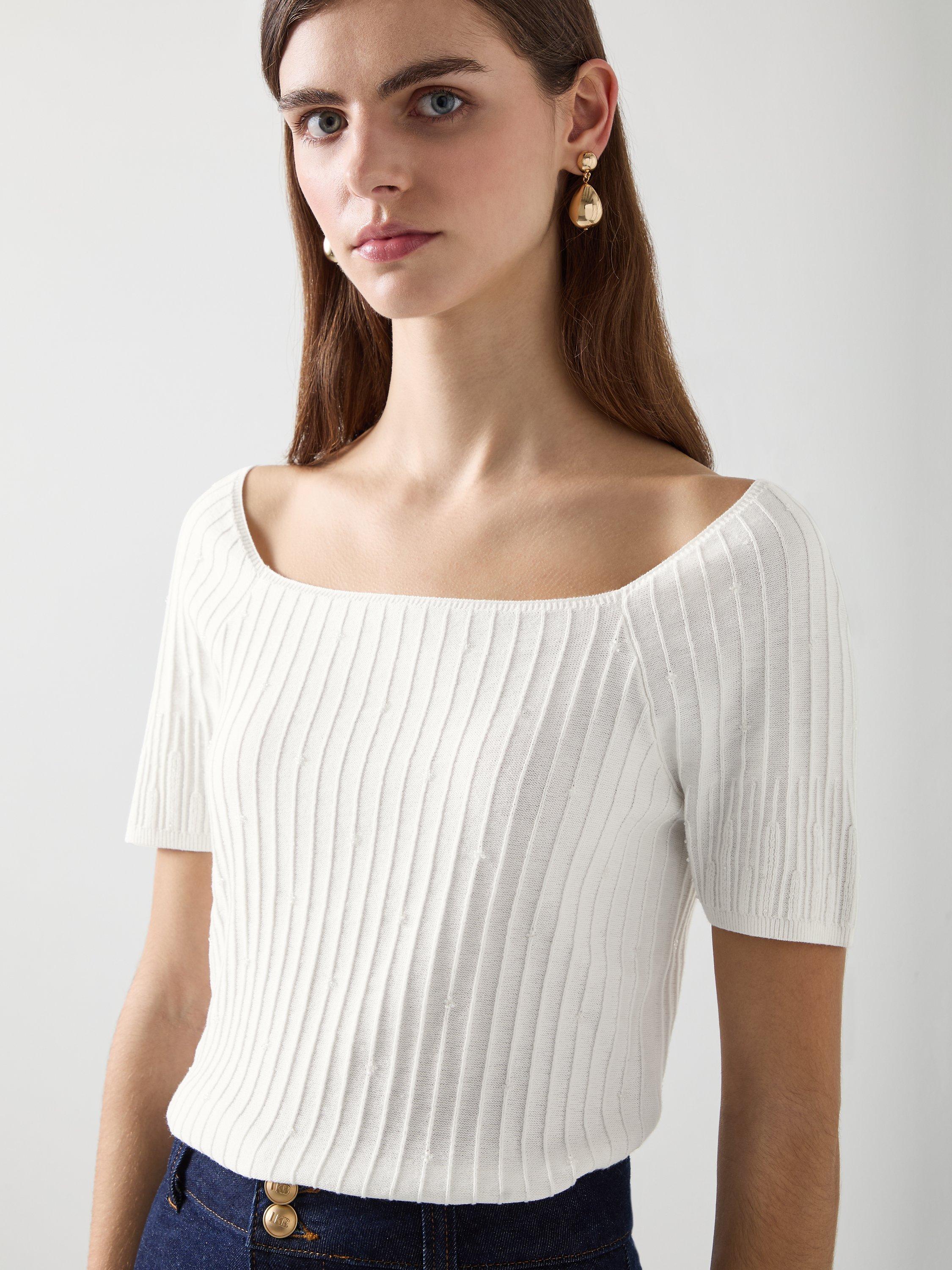 Product image 3 of 4, which shows L.K.Bennett Maria Knit Top, Ivory, XS