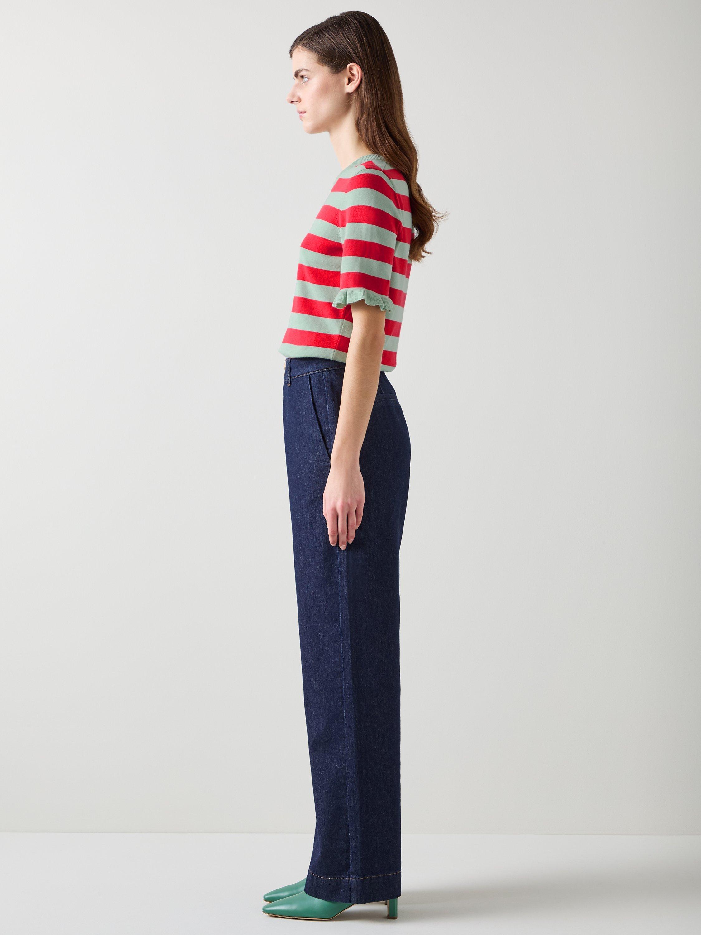 Product image 2 of 5, which shows L.K.Bennett Bells Knitted Stripe Top, Green/Red, XS