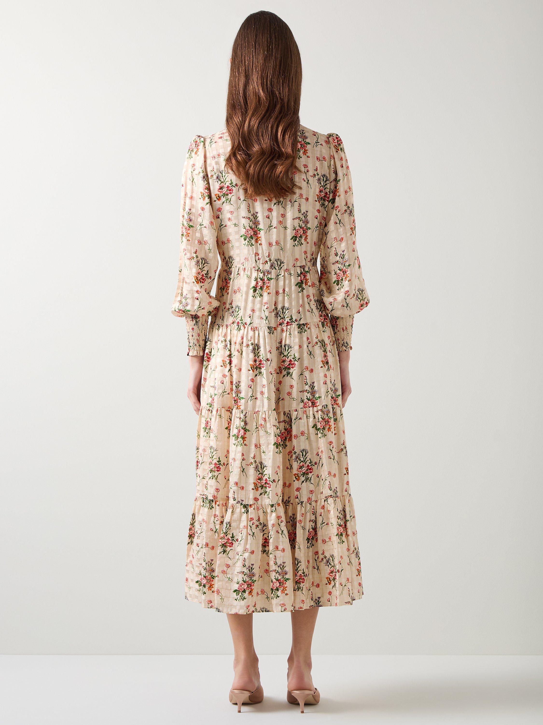 Product image 3 of 5, which shows L.K.Bennett Flora Wildflower Metallic Print Dress, Cream/Multi, 8