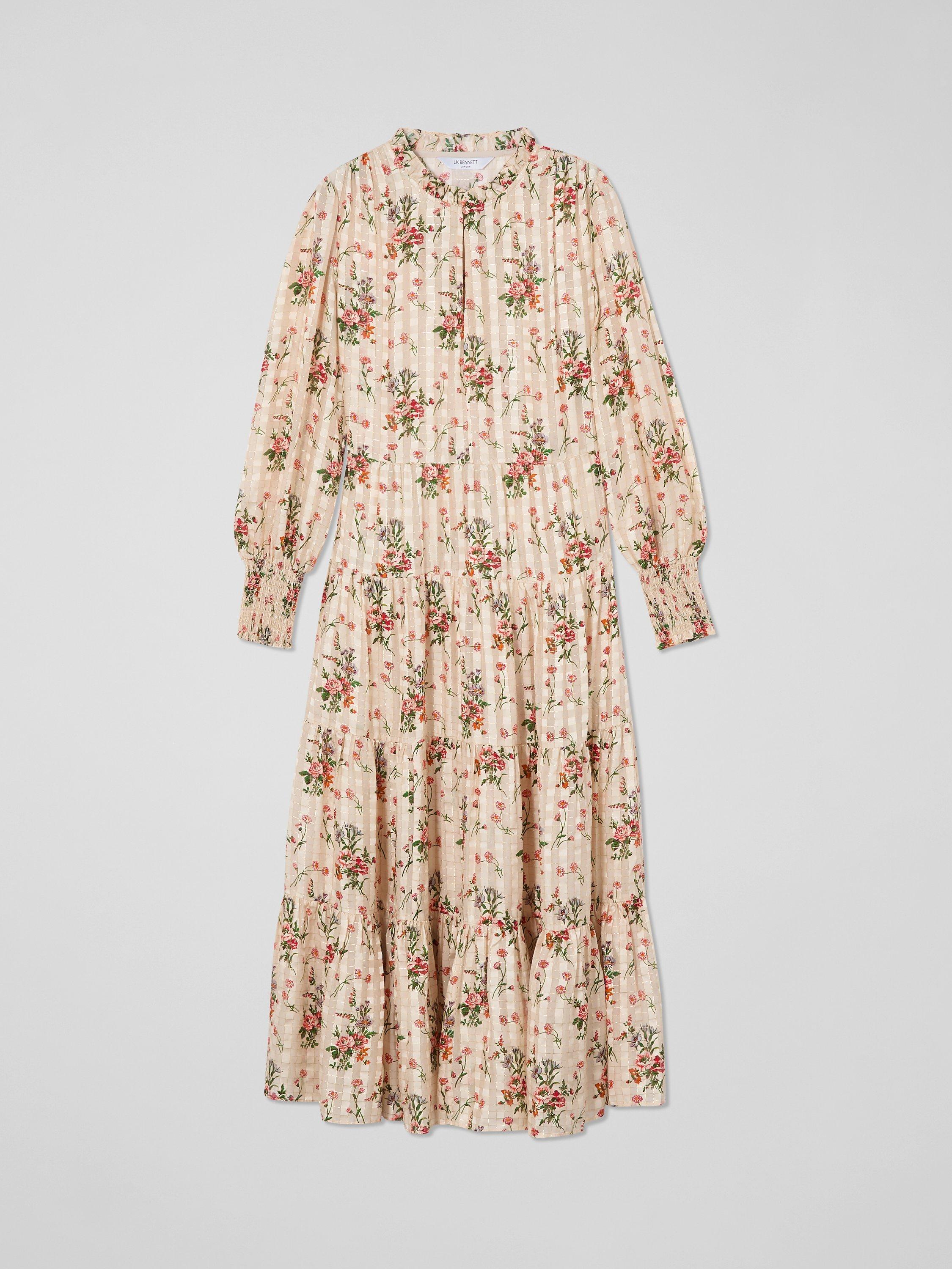 Product image 5 of 5, which shows L.K.Bennett Flora Wildflower Metallic Print Dress, Cream/Multi, 8