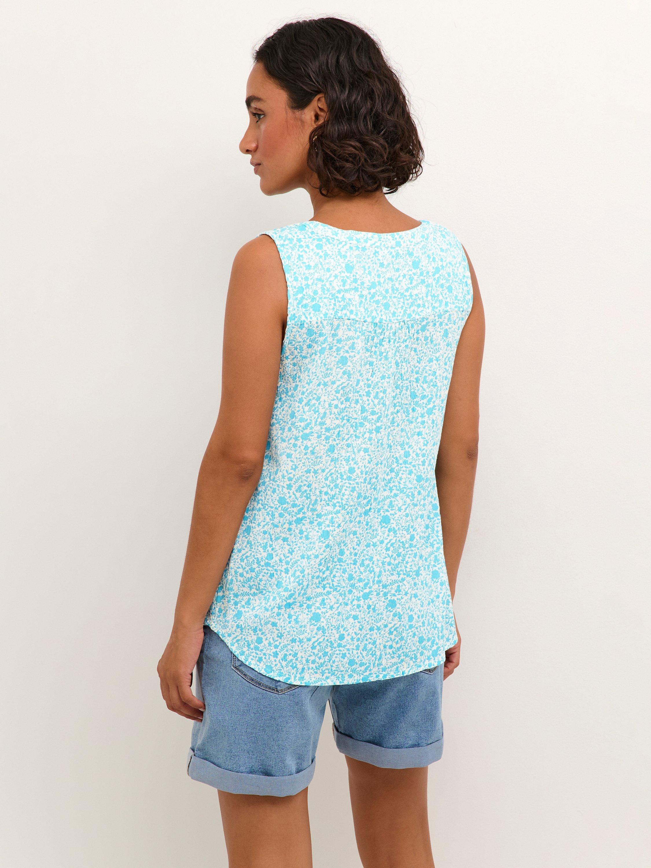 Product image 2 of 6, which shows KAFFE Amber Ecovero Floral V-Neck Sleeveless Top, Blue Atoll, 8