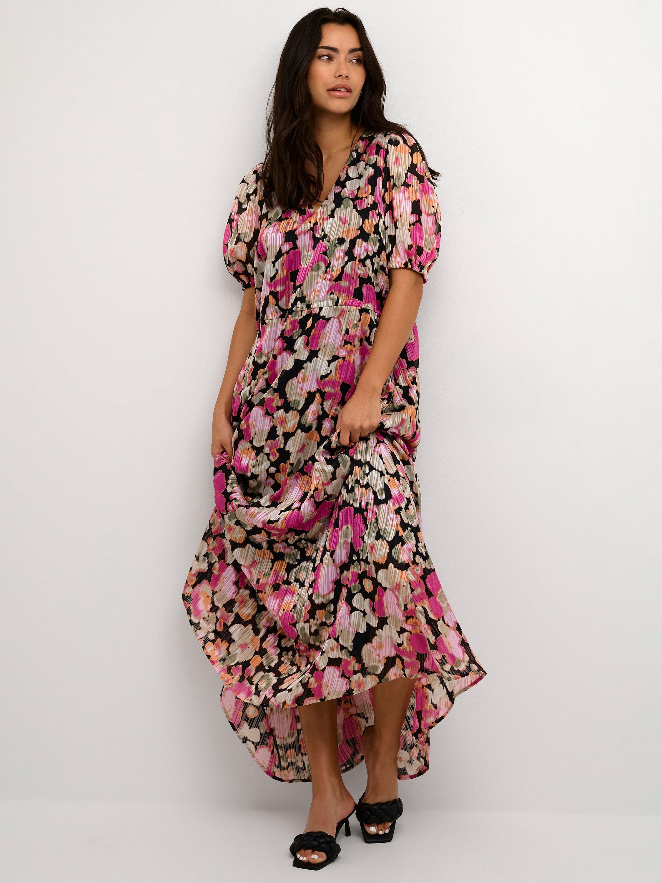 Product image 1 of 6, which shows KAFFE Alina Floral Print V-Neck Maxi Dress, Multi, 8