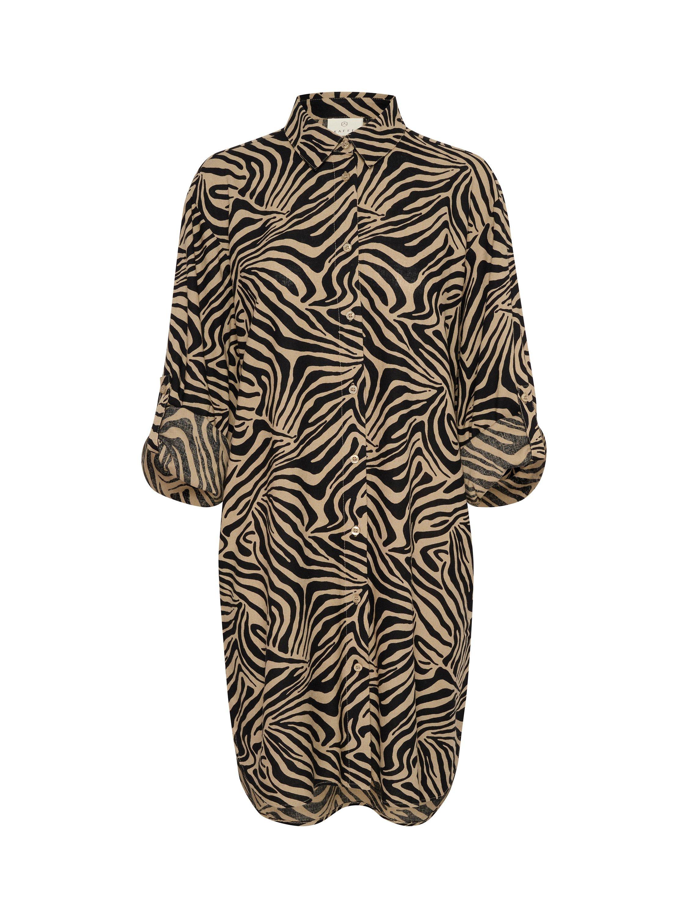KAFFE Milia Zebra Print Shirt Dress, Brown/Black