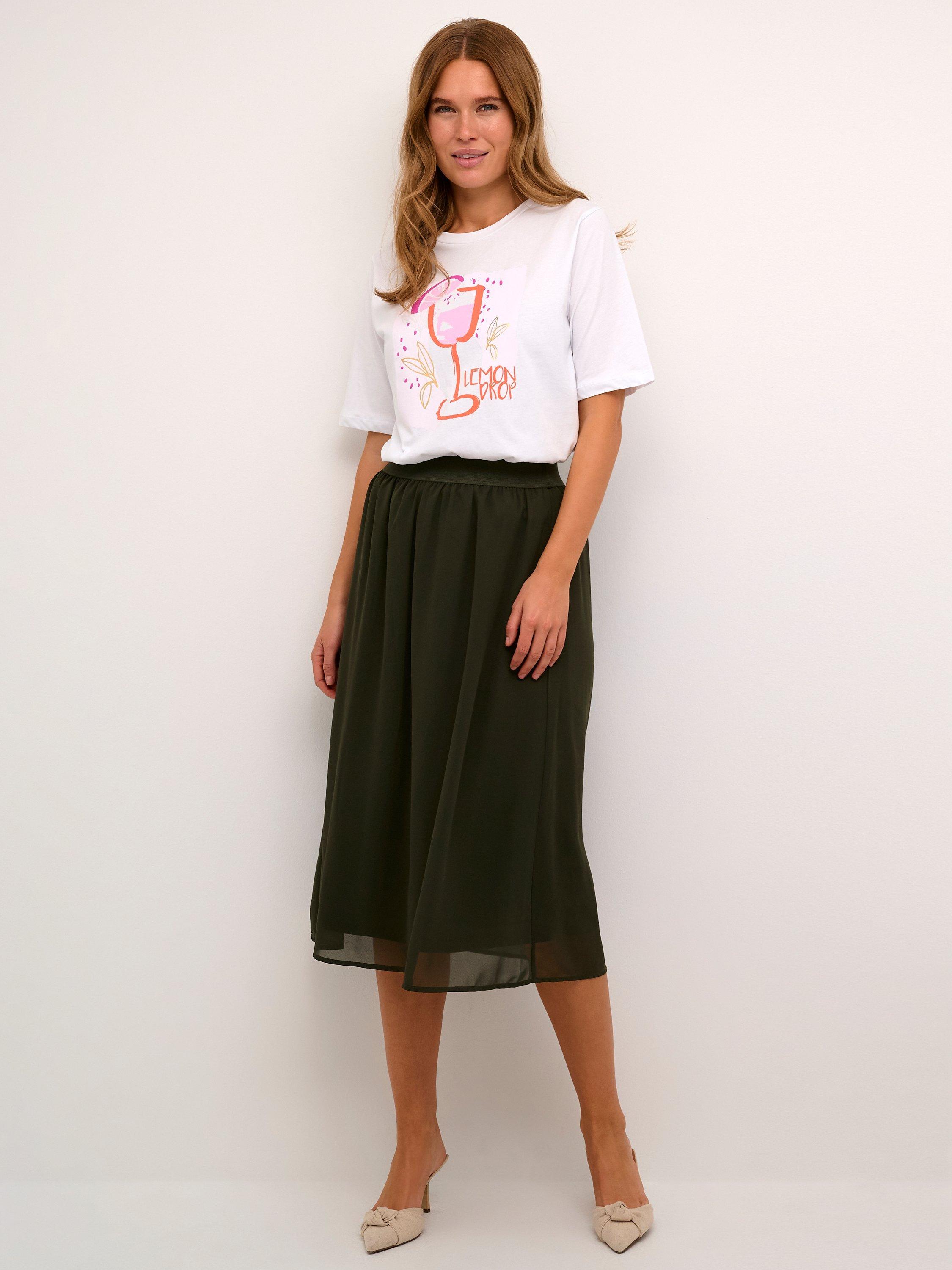 Product image 3 of 5, which shows KAFFE Chiffon A-Line Midi Skirt, Forest Night, 8