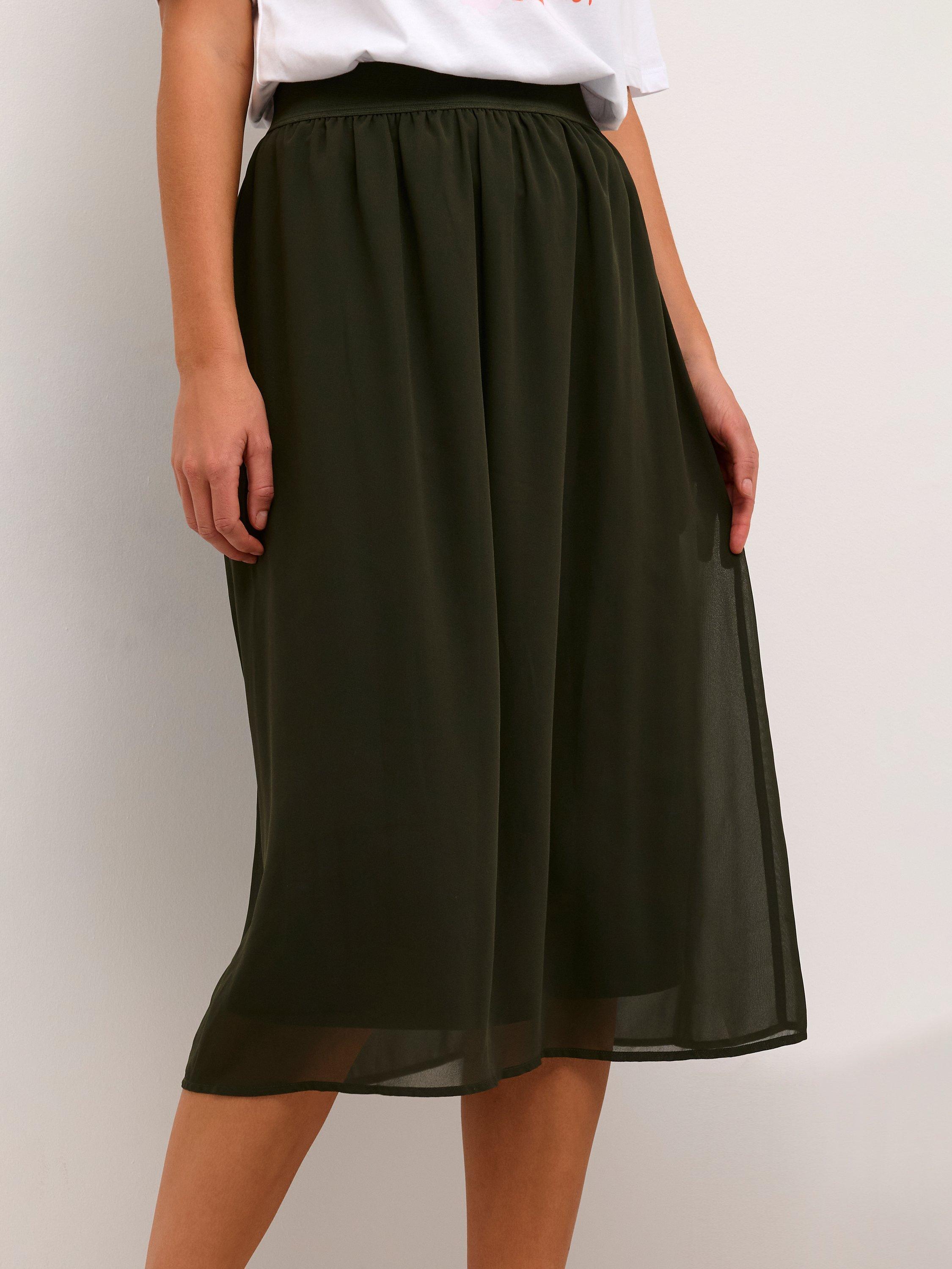 Product image 4 of 5, which shows KAFFE Chiffon A-Line Midi Skirt, Forest Night, 8