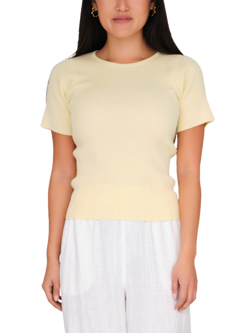 A-VIEW Rib Knit Short Sleeve Top, 069 Pale Yellow