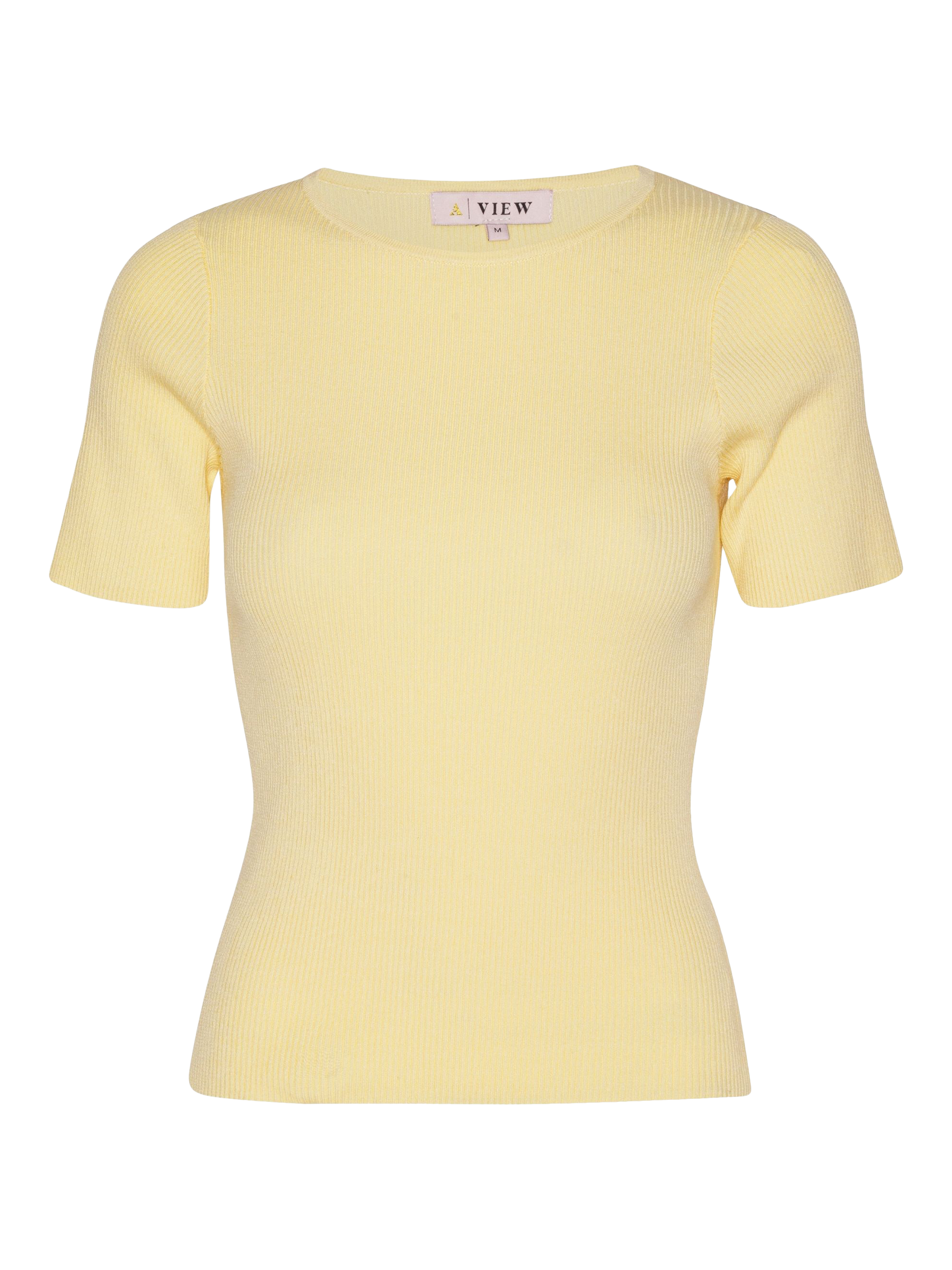 A-VIEW Rib Knit Short Sleeve Top, 069 Pale Yellow, XS