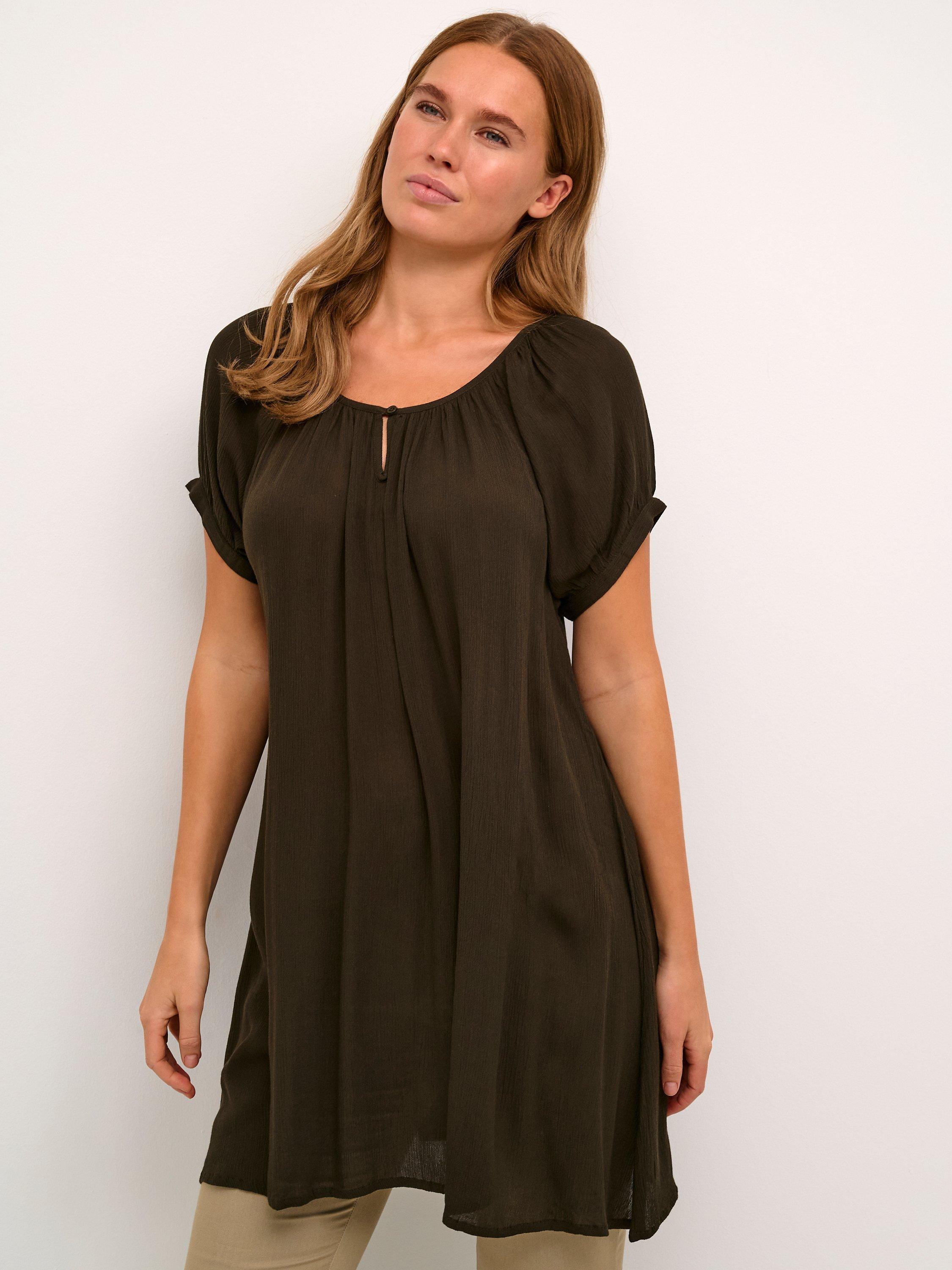 KAFFE Amber Ecovero Short Sleeve Tunic, Forest Night