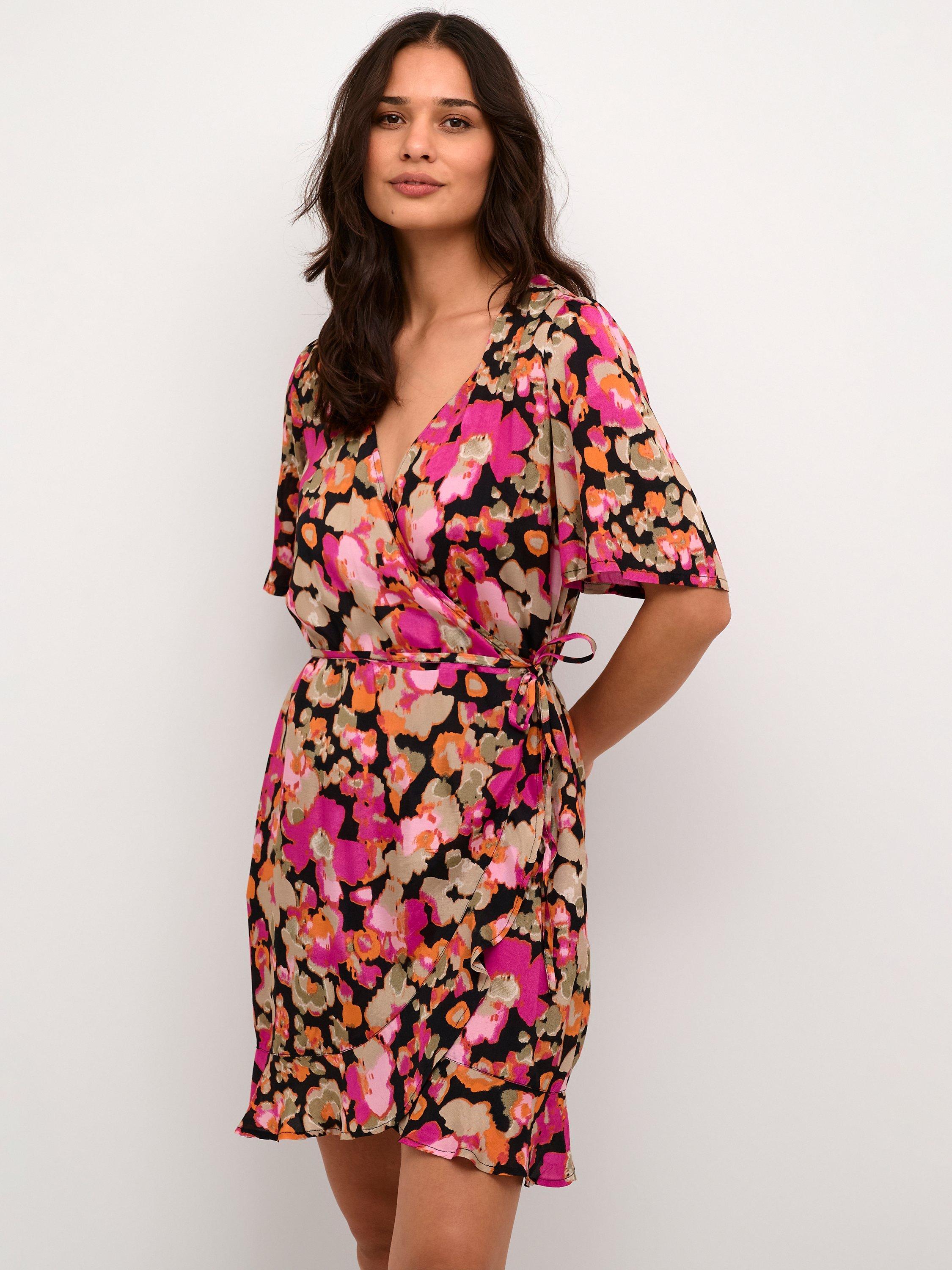 KAFFE Pollie Floral Wrap Dress, Pink Melon