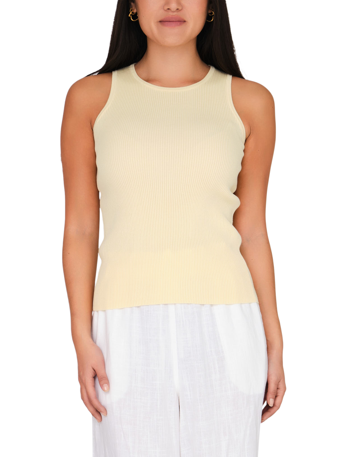 Product image 1 of 4, which shows A-VIEW Rib Knit Tank Top, Pale Yellow, XS