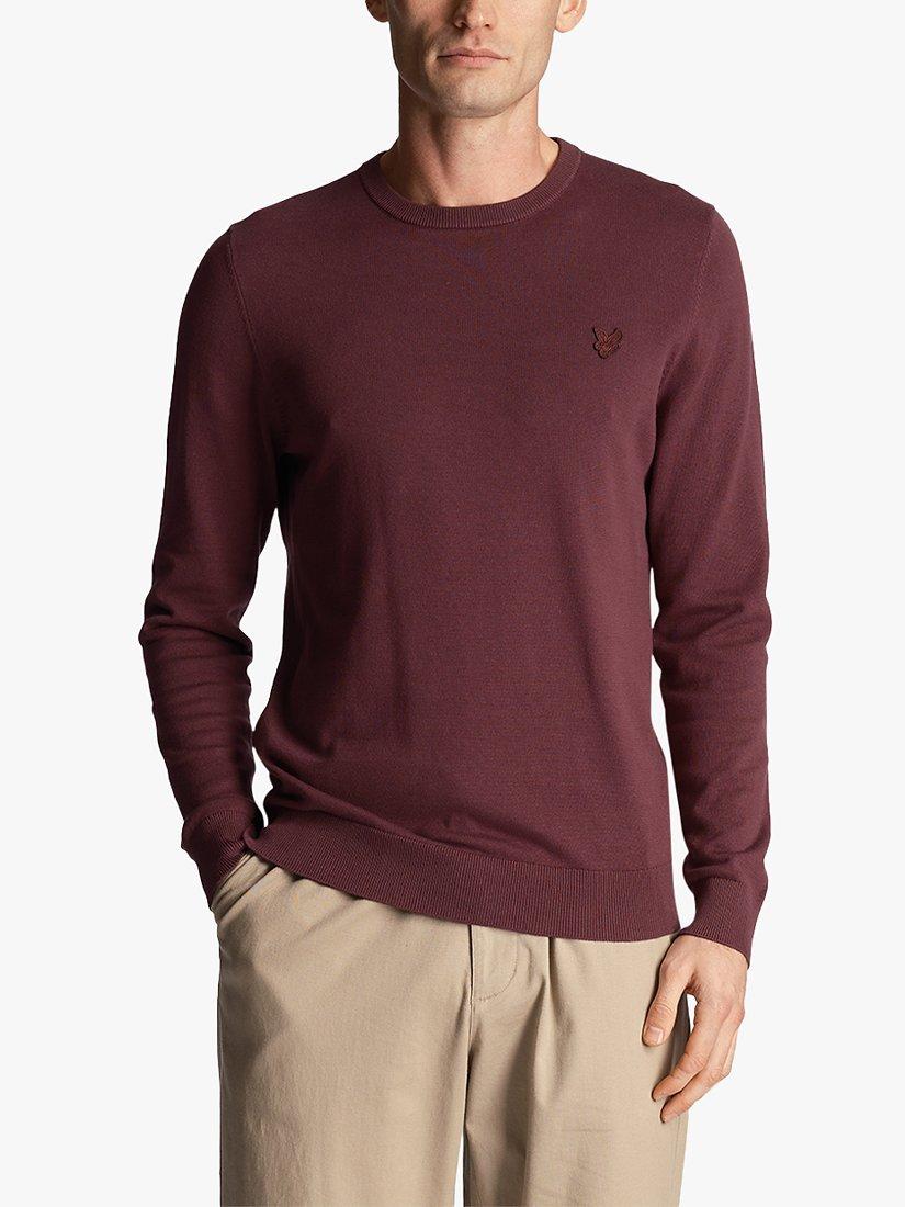 Product image 1 of 5, which shows Lyle & Scott Tonal Eagle Crew Neck Jumper, Z562 Burgundy, S