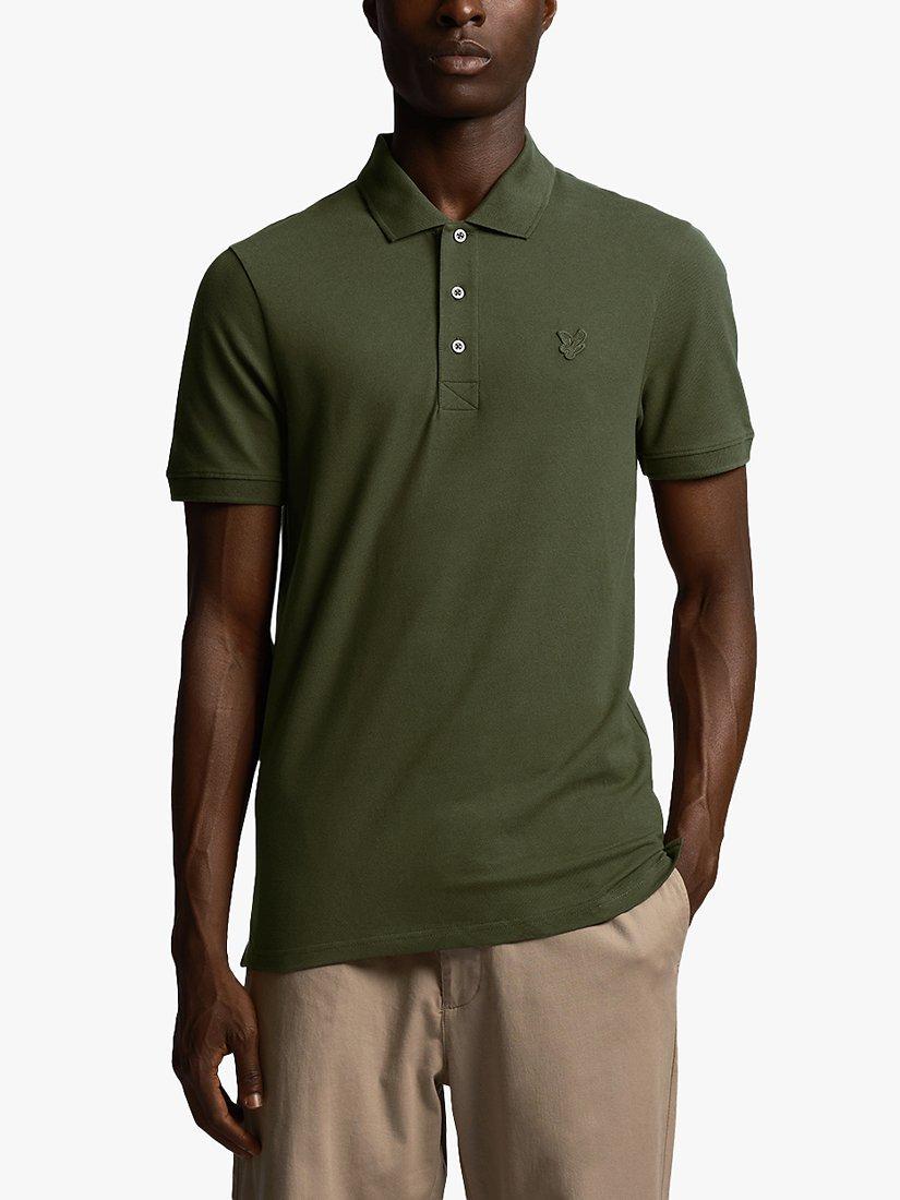 Lyle & Scott Tonal Logo Short Sleeve Polo Shirt, W485 Olive