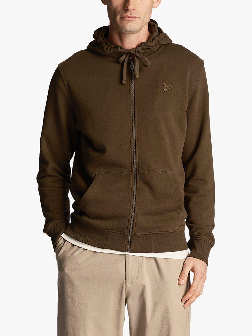 Lyle & Scott Tonal Logo Zip Through Hoodie, W485 Olive