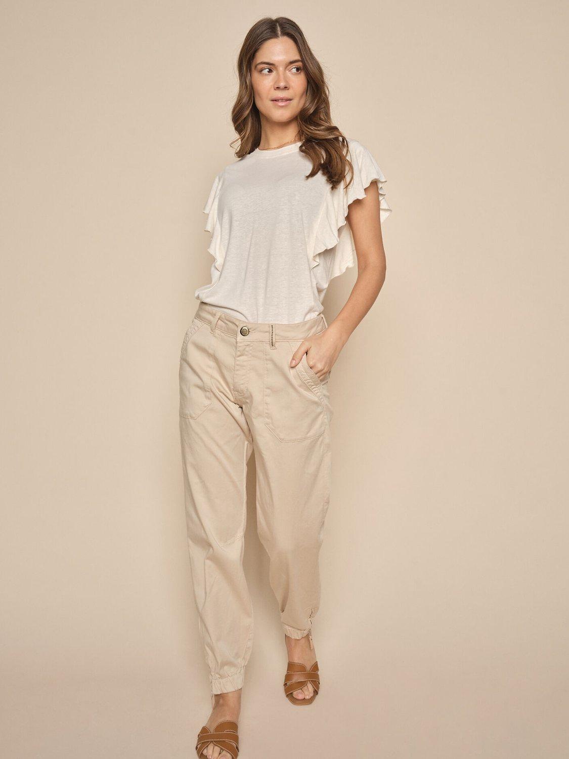 Product image 1 of 4, which shows MOS MOSH Naomi Embroidered Mid Waist Trousers, Cement, 30R