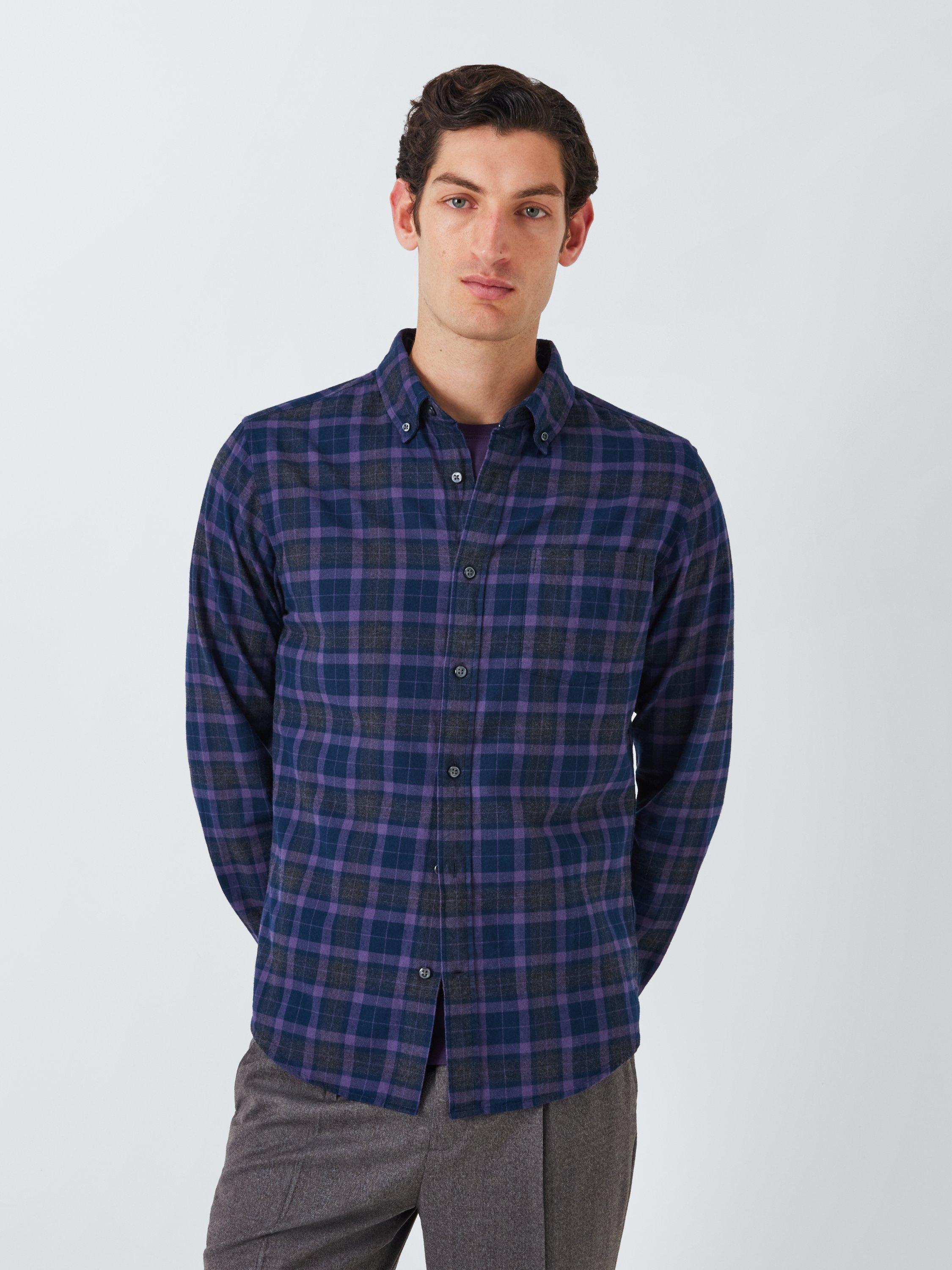 John Lewis Long Sleeve Slim Fit Check Cotton Shirt, Black Iris/Nightshade