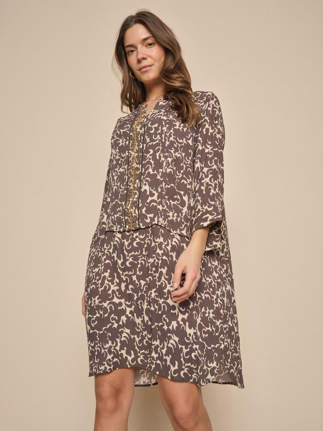 Product image 1 of 3, which shows MOS MOSH Rora Vida Mono V Neck Mini Dress, Slate Black, XS