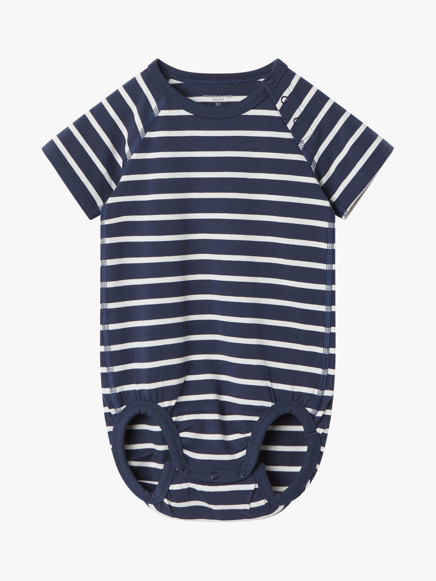 Polarn O. Pyret Baby Stripe Organic Cotton Bodysuit, Blue