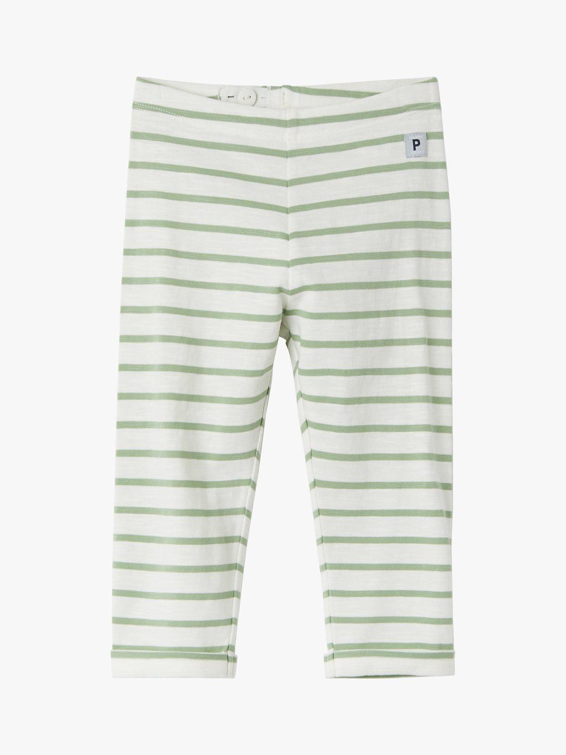 Polarn O. Pyret Baby Organic Cotton Striped Leggings, White/Green
