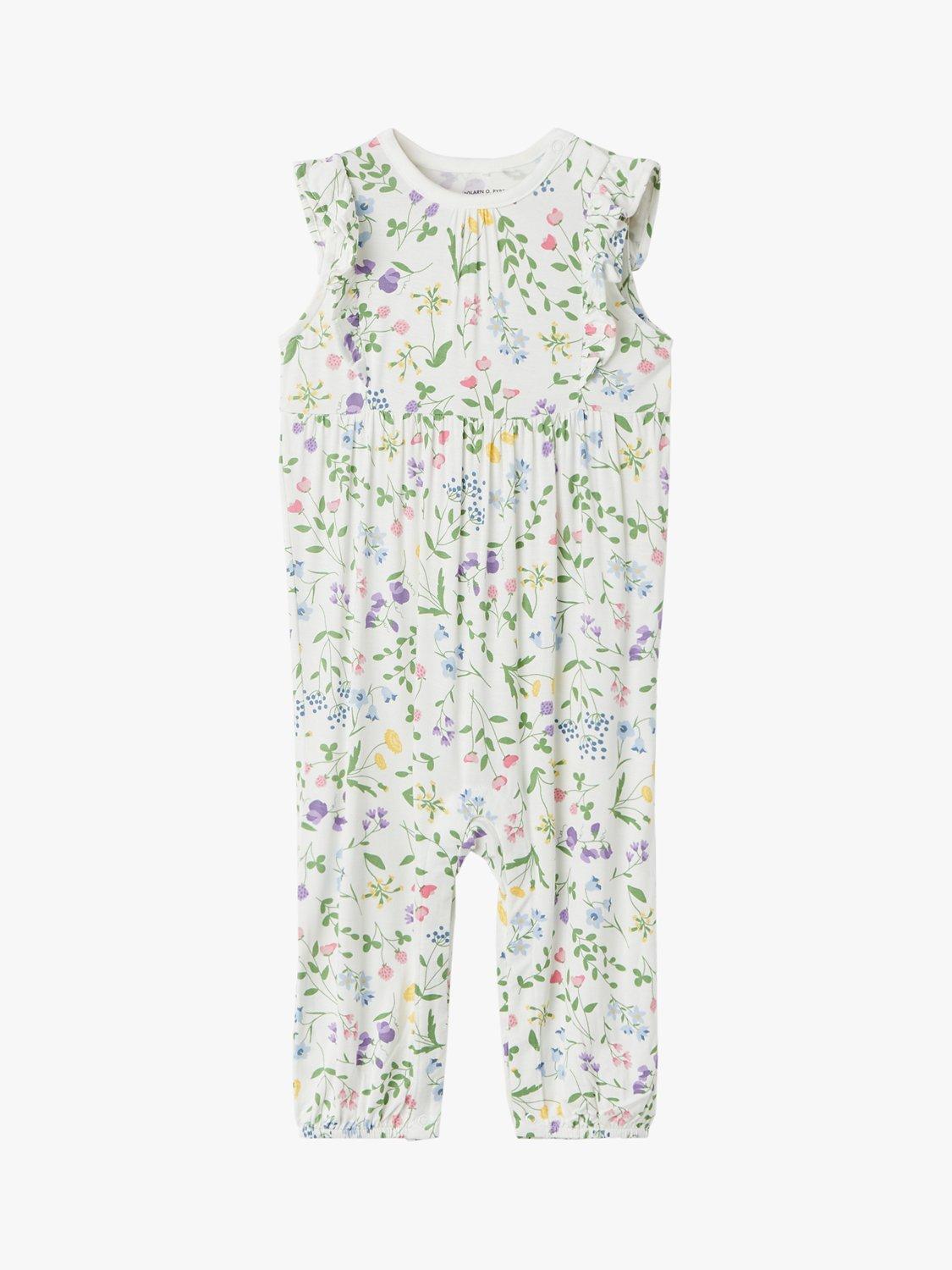 Polarn O. Pyret Baby Floral Print Playsuit, White/Multi