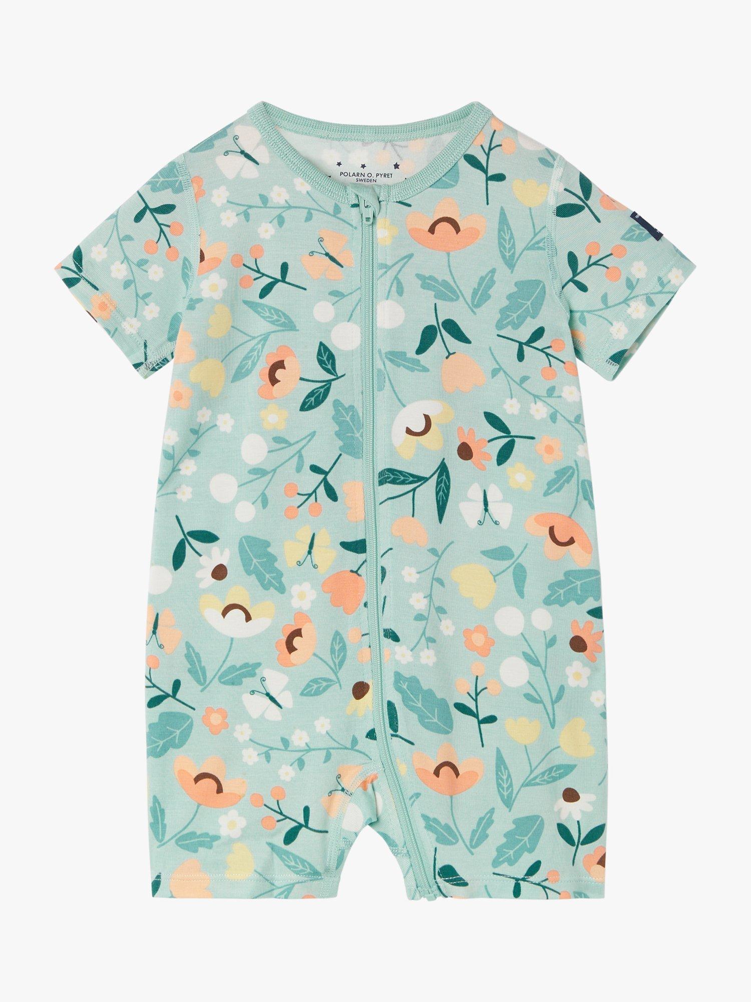 Polarn O. Pyret Baby Floral Print All-In-One Pyjamas, Blue, 1-2 years