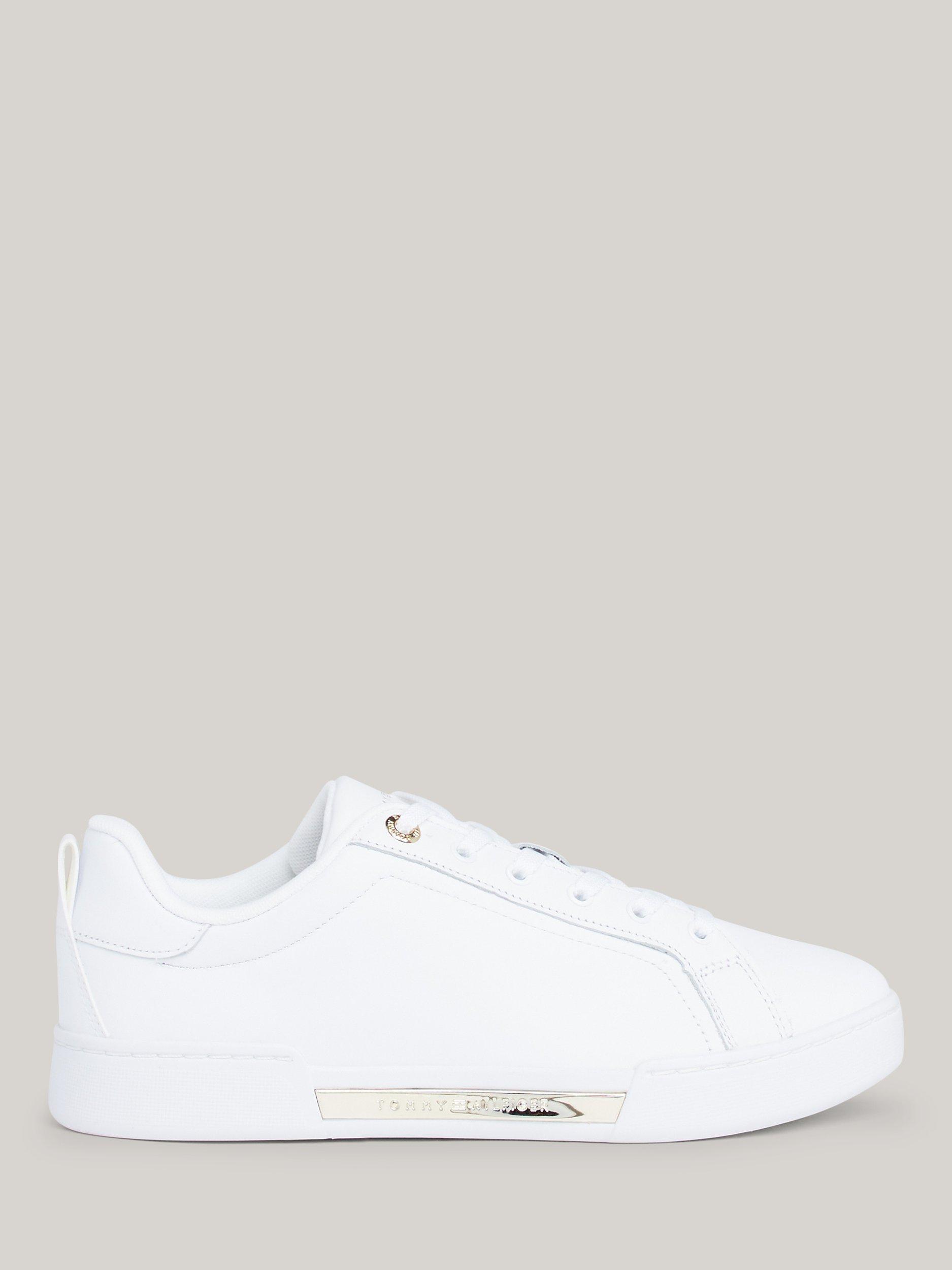 Product image 1 of 7, which shows Tommy Hilfiger Chique Leather Court Trainers, White, 3.5