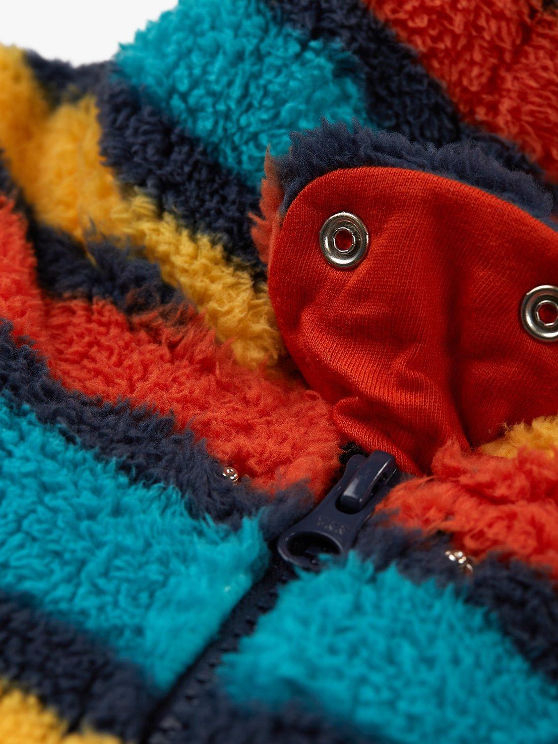 Product image 2 of 5, which shows Frugi Baby Ted Fleece Snuggle Suit, Camper Rainbow Stripe, Newborn
