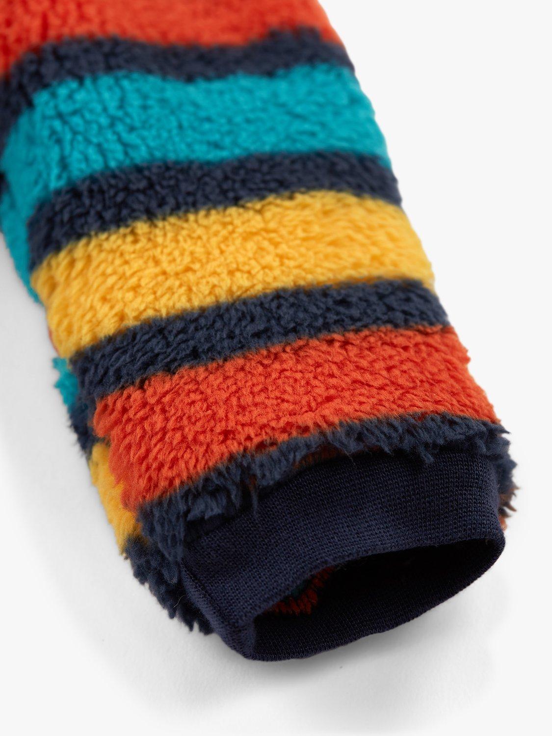 Product image 3 of 5, which shows Frugi Baby Ted Fleece Snuggle Suit, Camper Rainbow Stripe, Newborn