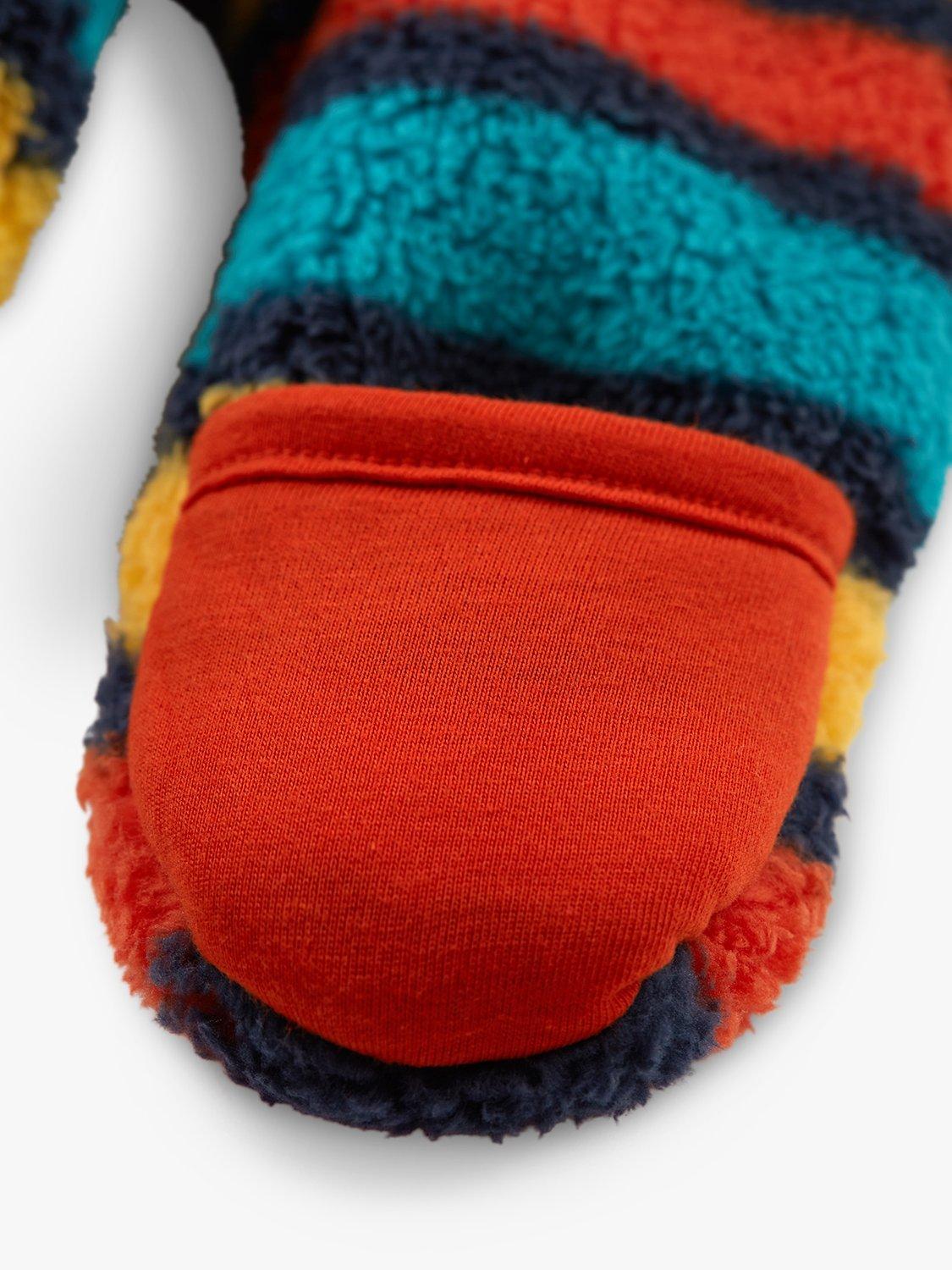 Product image 4 of 5, which shows Frugi Baby Ted Fleece Snuggle Suit, Camper Rainbow Stripe, Newborn