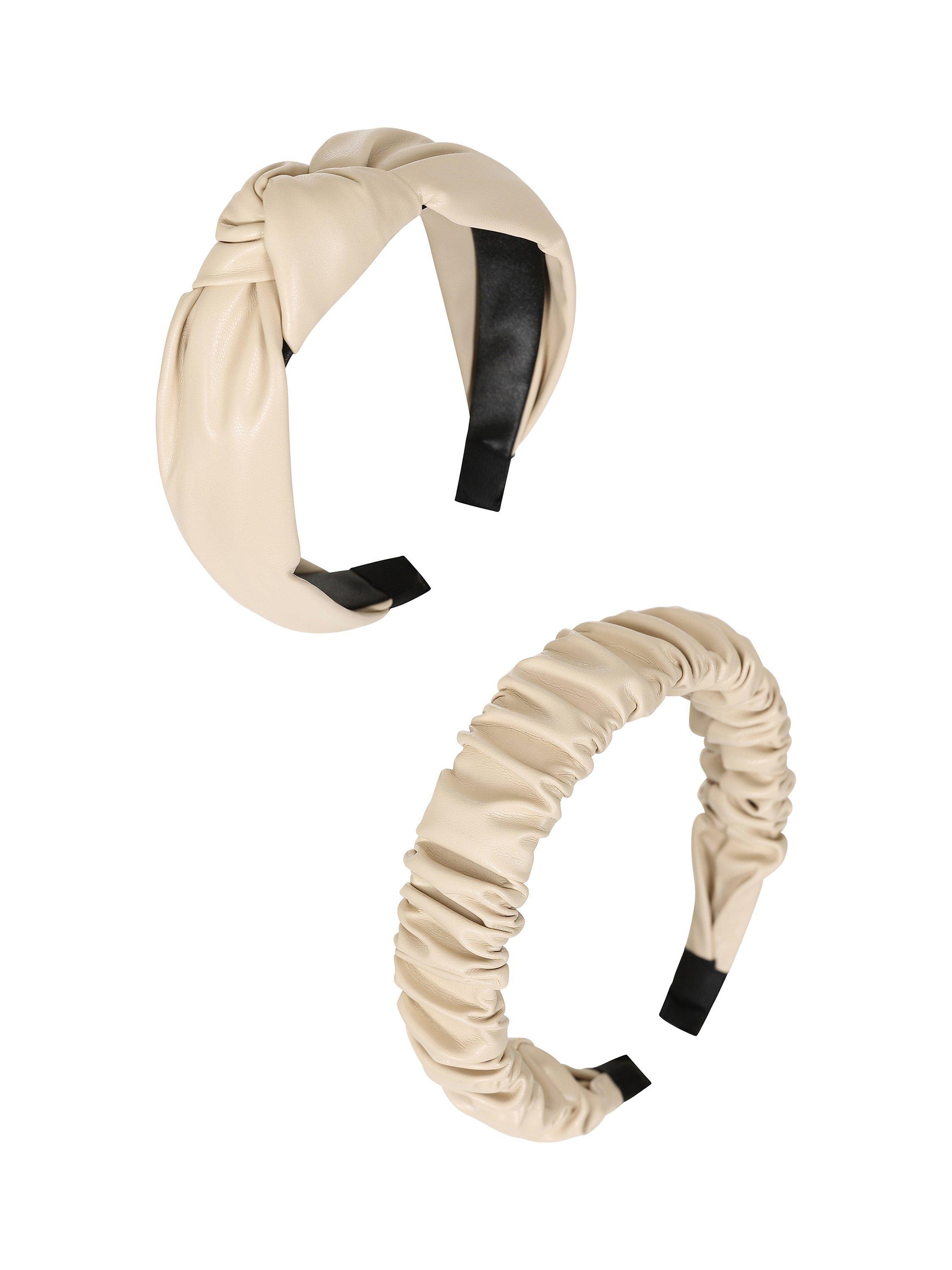 Product image 1 of 5, which shows HotSquash Faux Leather Headbands, Set of 2, Pastel Cream